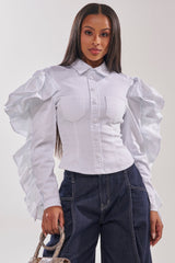 DREA RUFFLE SLEEVE BUTTON DOWN