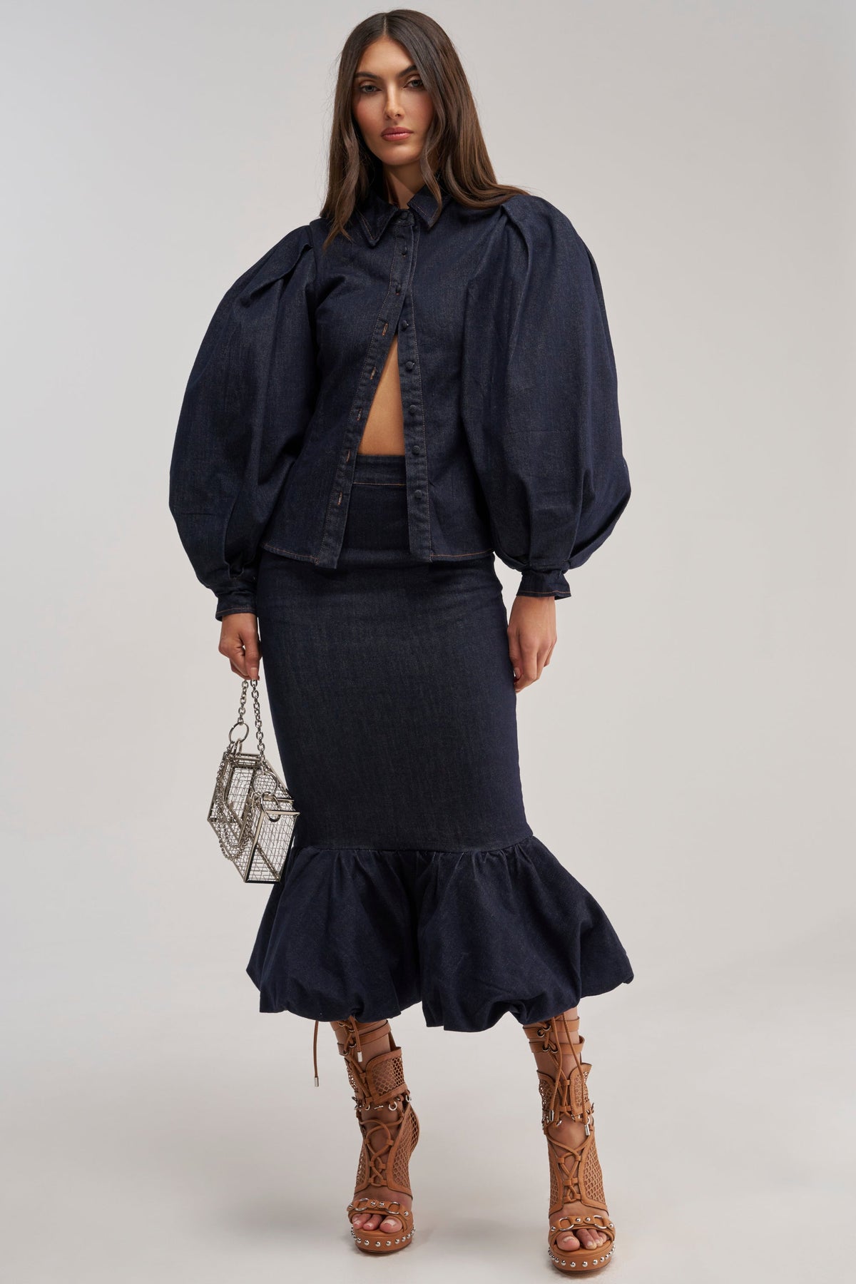 LET'S CHANGE IT UP DENIM MIDI SKIRT