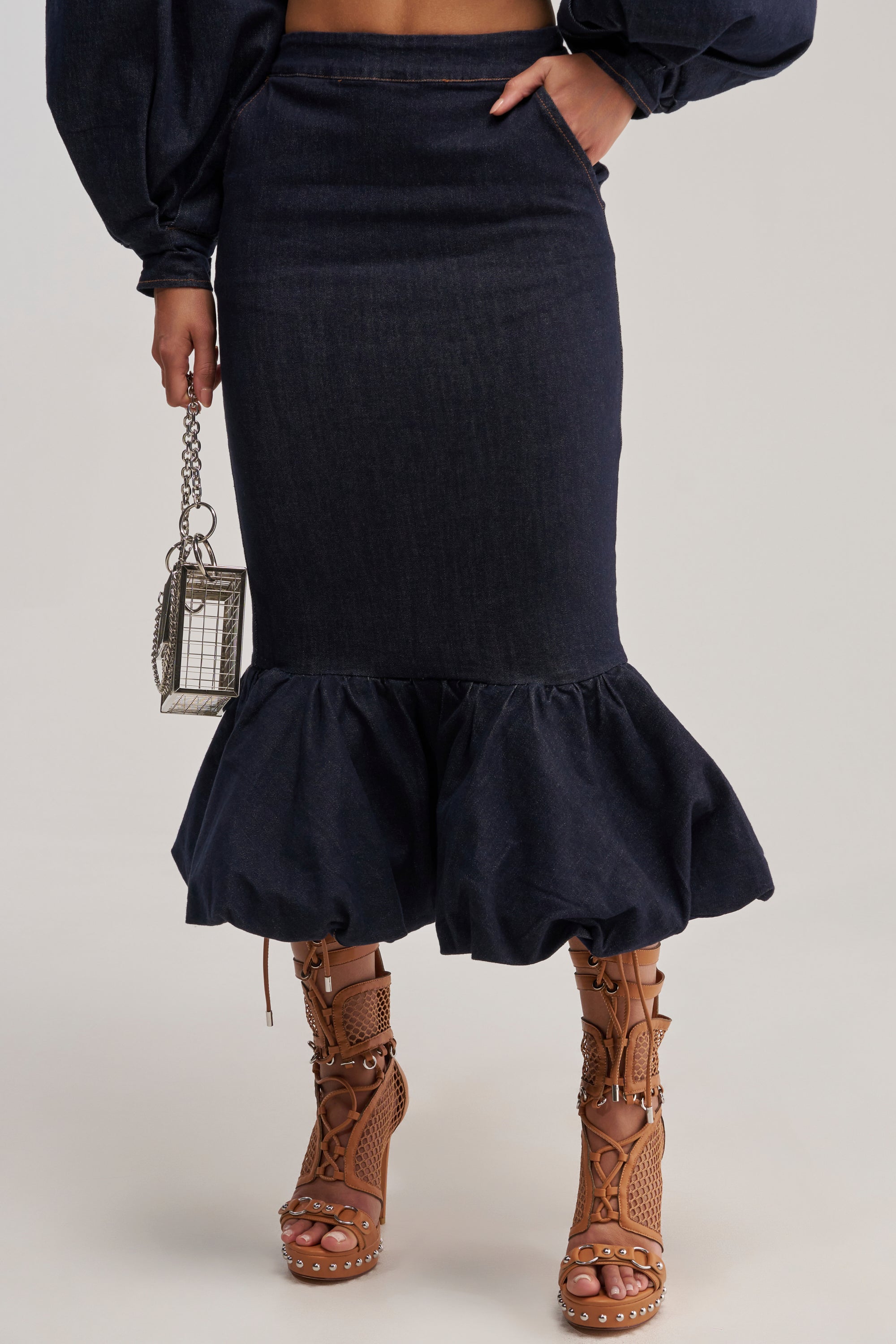 LET'S CHANGE IT UP DENIM MIDI SKIRT