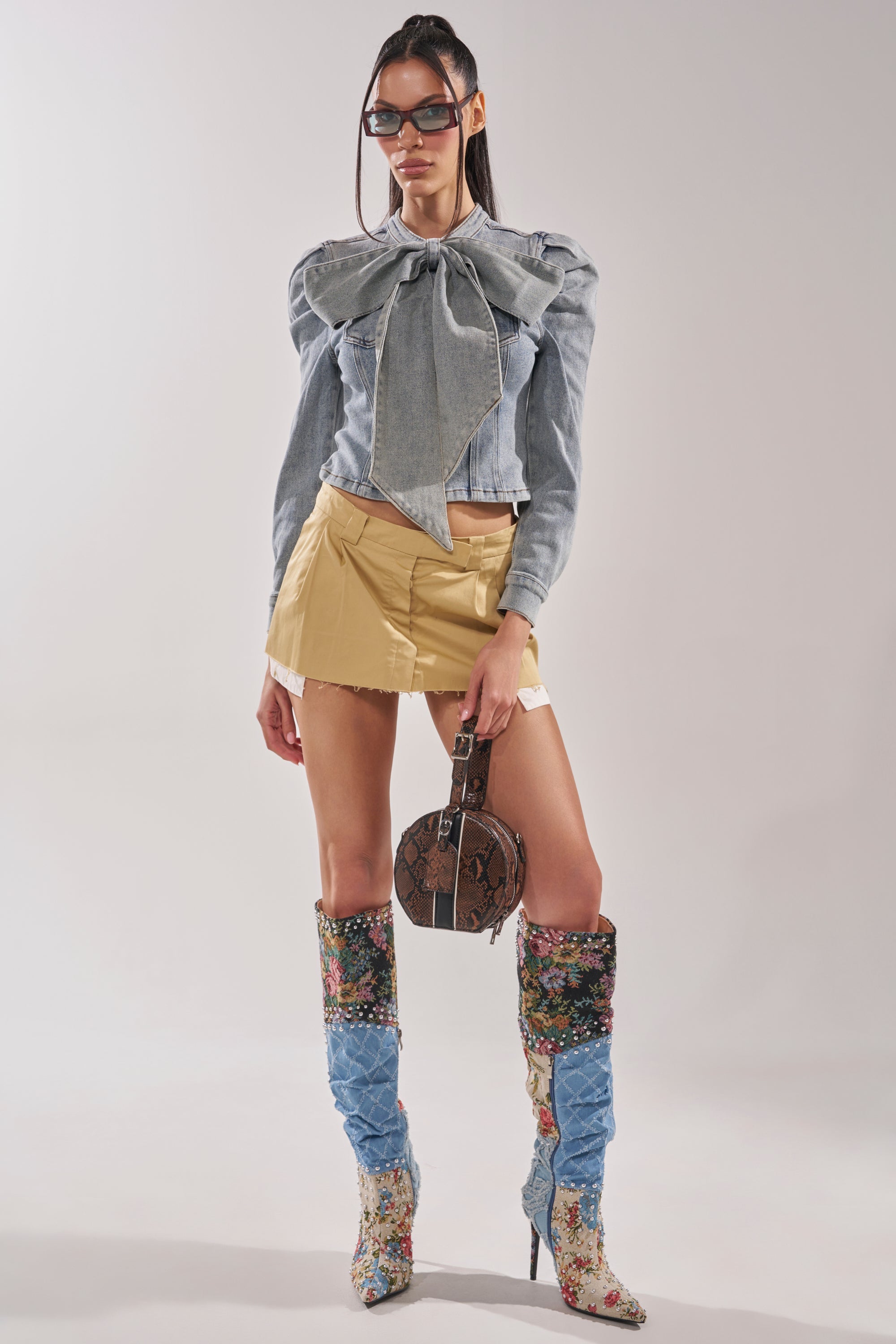 WAIT FOR U DENIM BOW BLOUSE TOP