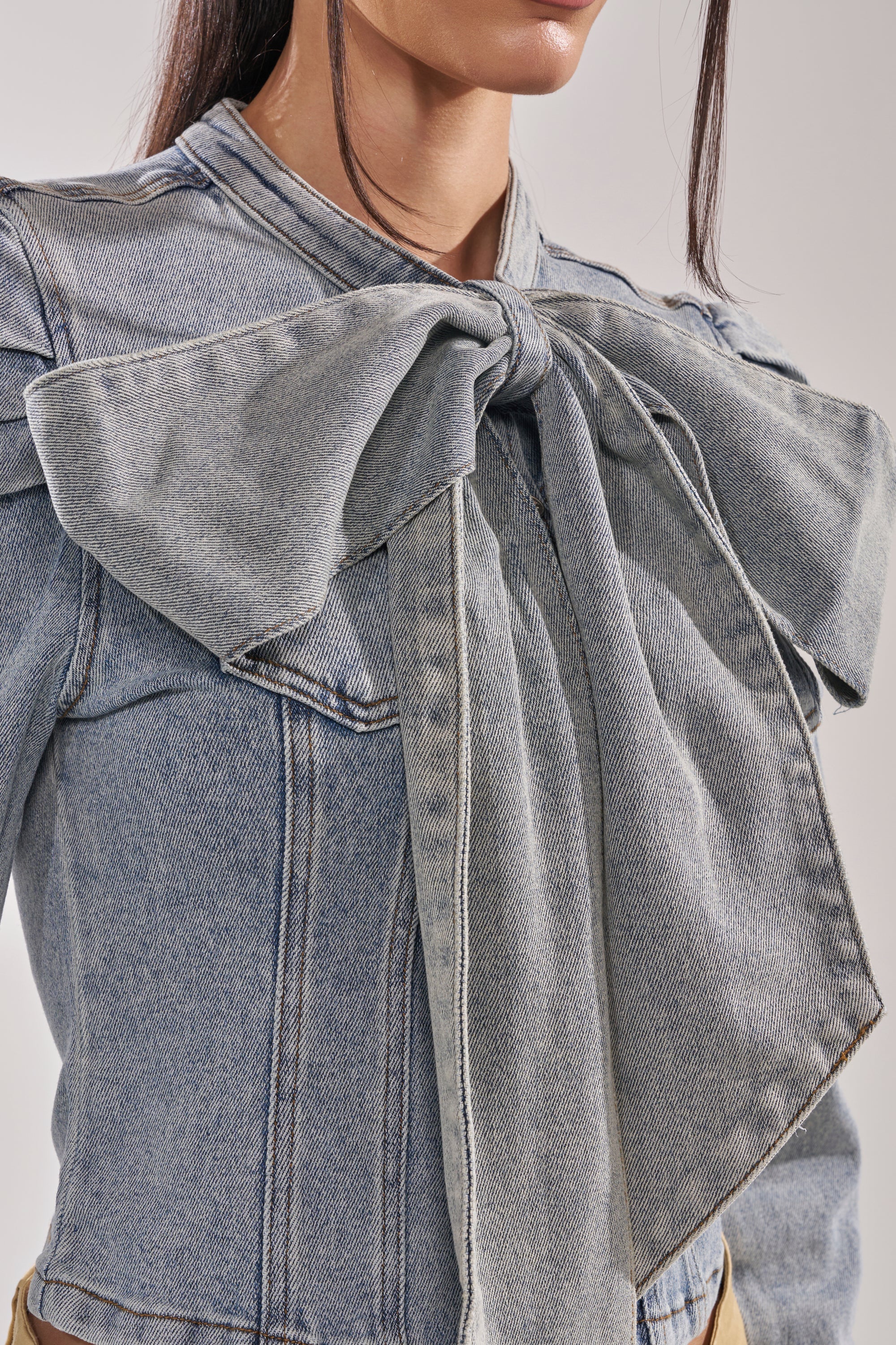 WAIT FOR U DENIM BOW BLOUSE TOP