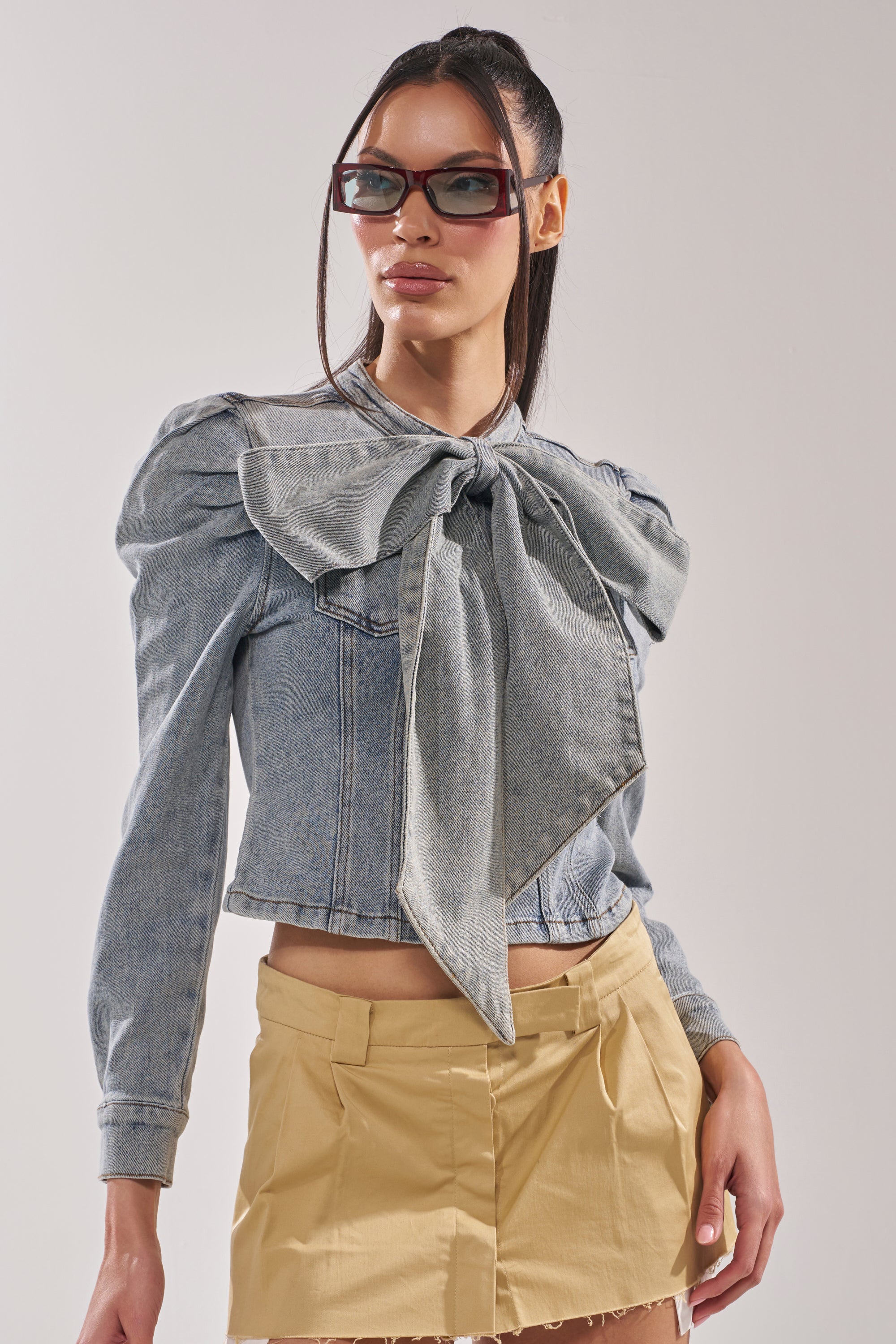 WAIT FOR U DENIM BOW BLOUSE TOP