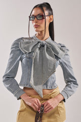 WAIT FOR U DENIM BOW BLOUSE TOP