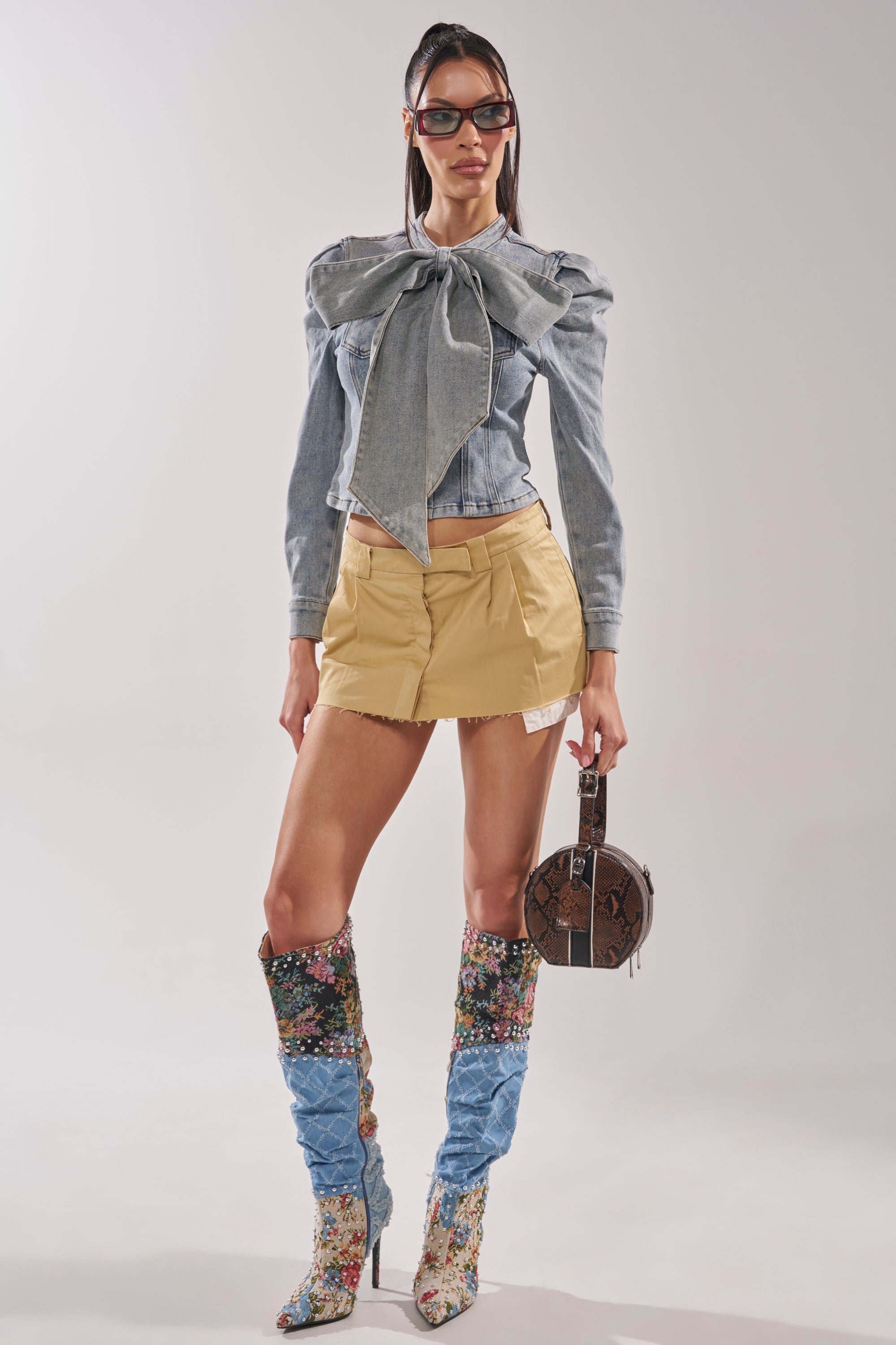 WAIT FOR U DENIM BOW BLOUSE TOP