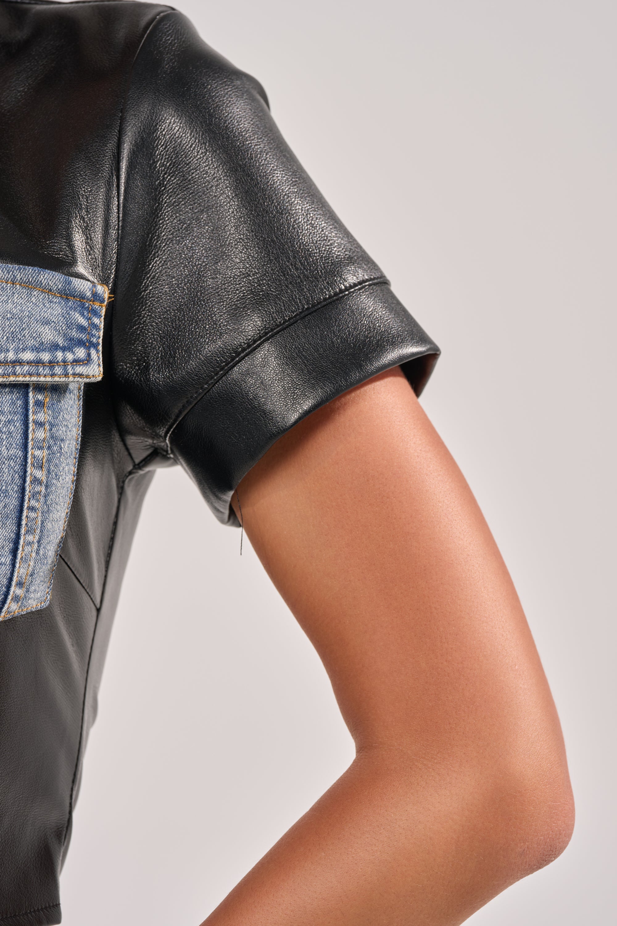 MIXED VIBES FAUX LEATHER SHORT SLEEVE BUTTON DOWN