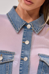DIFFERENT DENIM LOVE WHITE MESH BUTTON DOWN