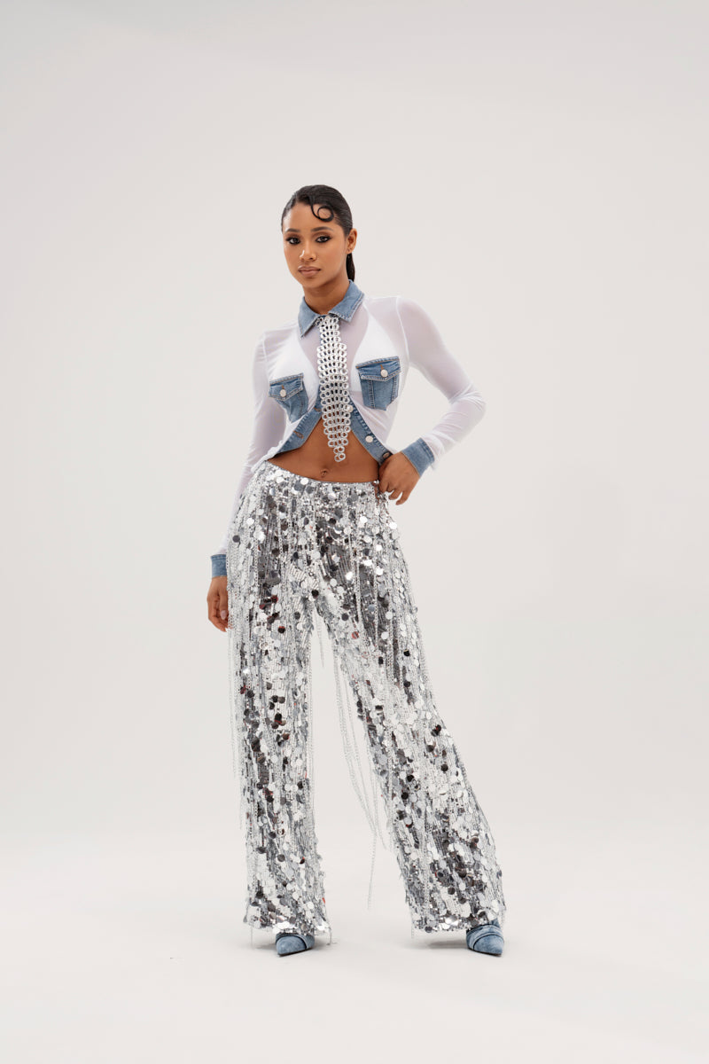 DIFFERENT DENIM LOVE WHITE MESH BUTTON DOWN