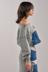 DENIM DREAMS ZIPPER DETAIL SWEATSHIRT