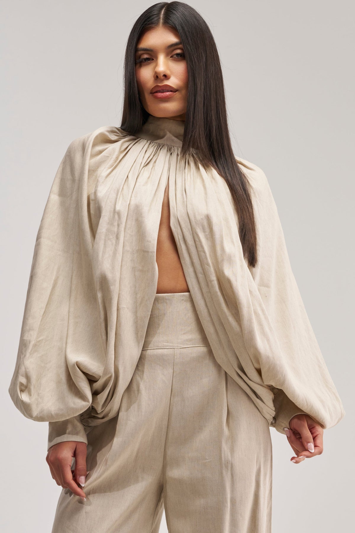 MASTERPIECE PUFF LONG SLEEVE TOP IN LINEN