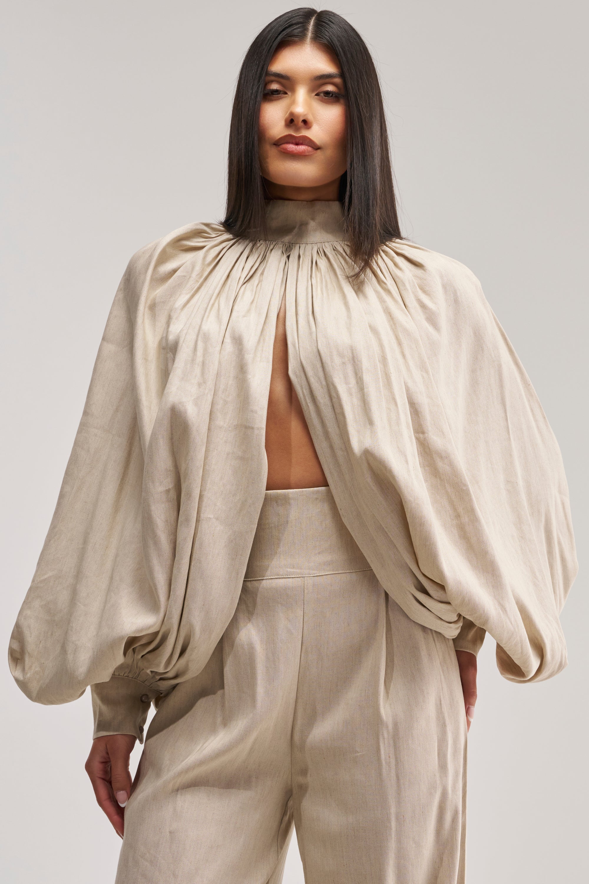 MASTERPIECE PUFF LONG SLEEVE TOP IN LINEN