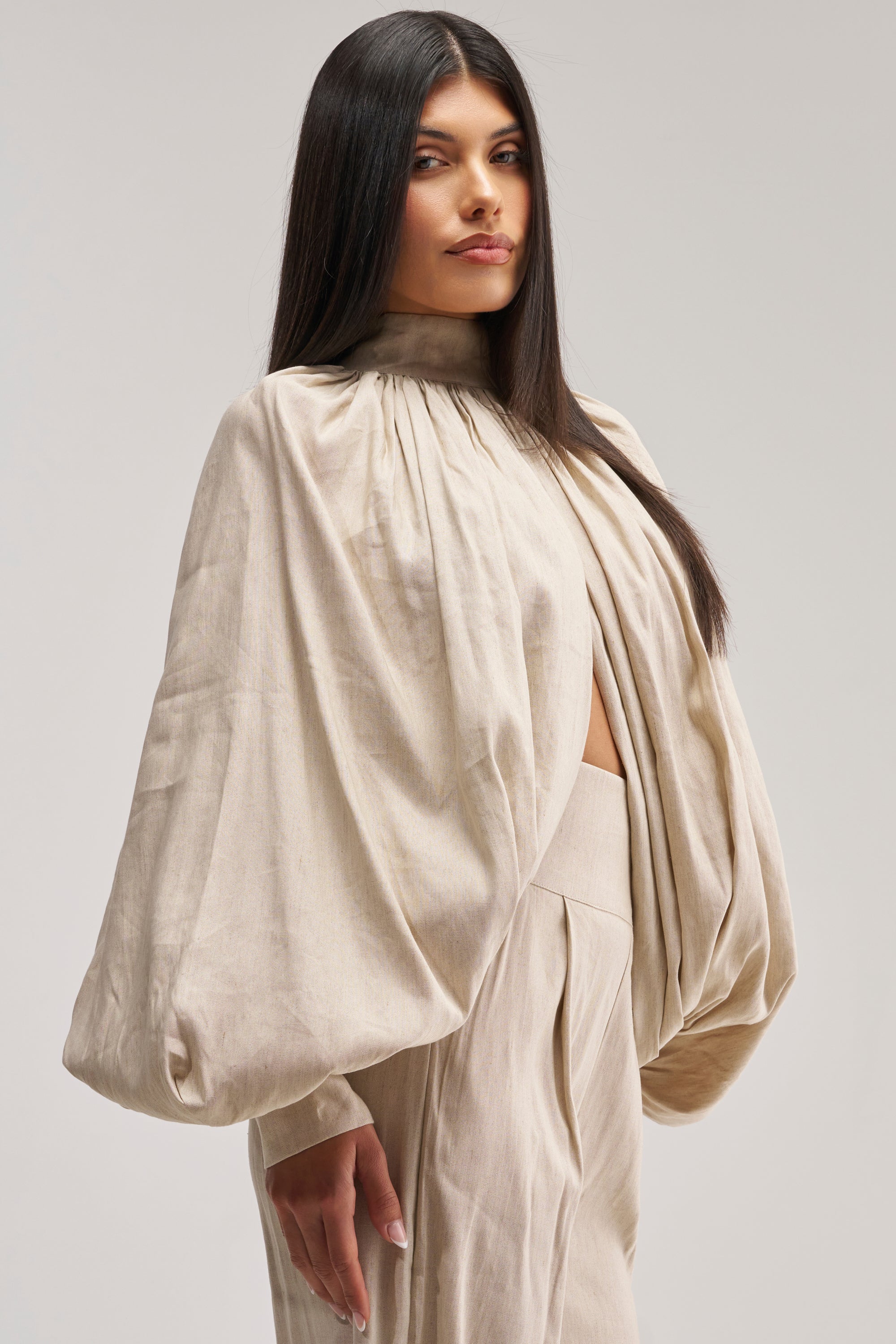 MASTERPIECE PUFF LONG SLEEVE TOP IN LINEN