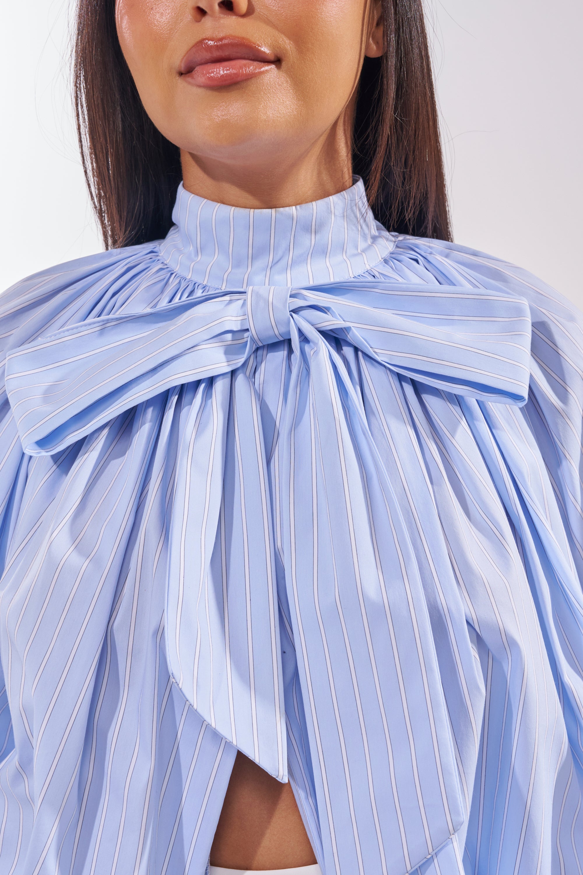 MASTERPIECE POPLIN PUFF LONG SLEEVE TOP IN BLUE