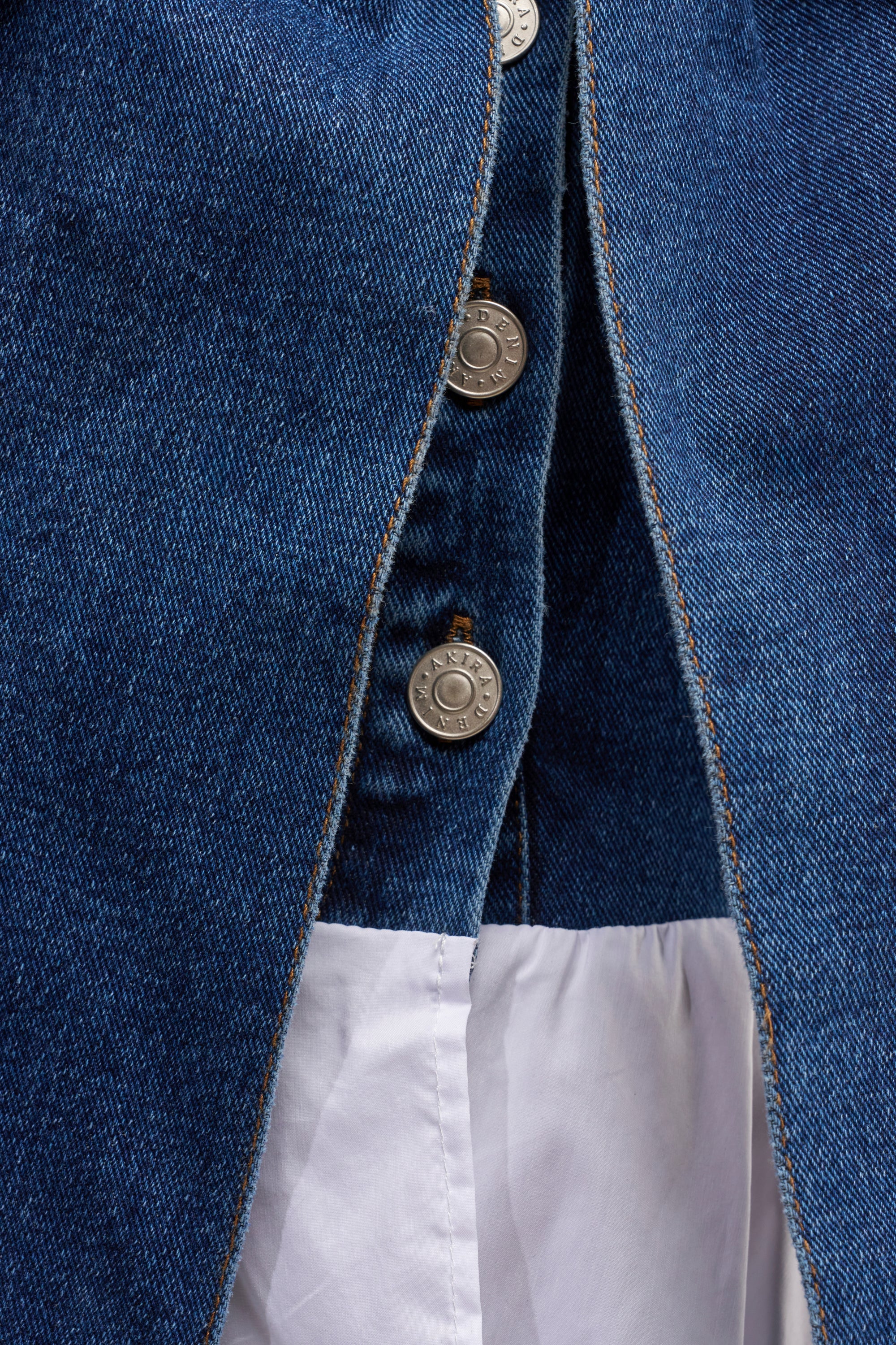 FAITH SHORT SLEEVE DARK BLUE DENIM TIE POPLIN BLOUSE