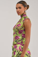 DOZEN ROSES MESH TOP IN CHARTREUSE