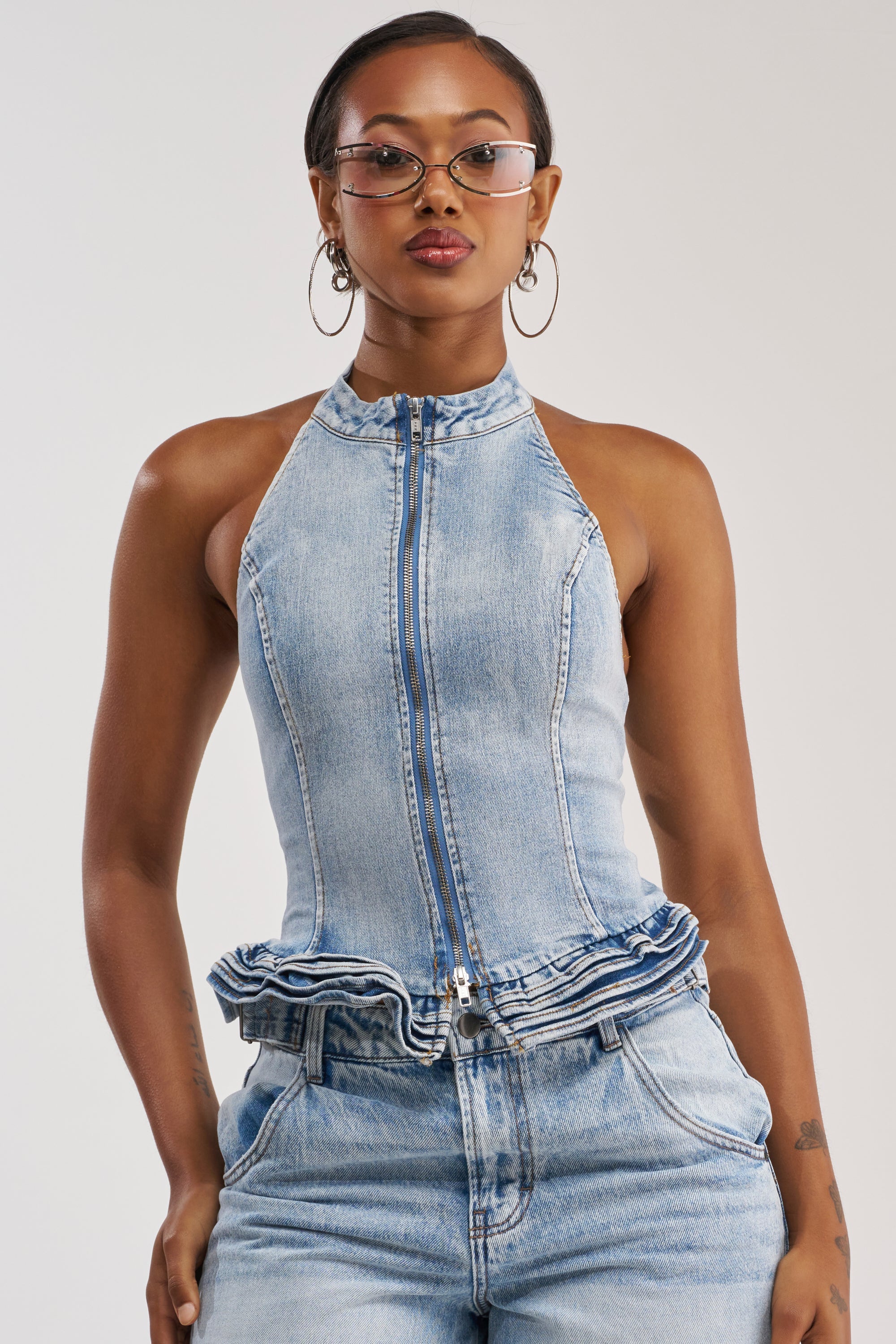 JULIA DENIM CORSET HALTER TOP