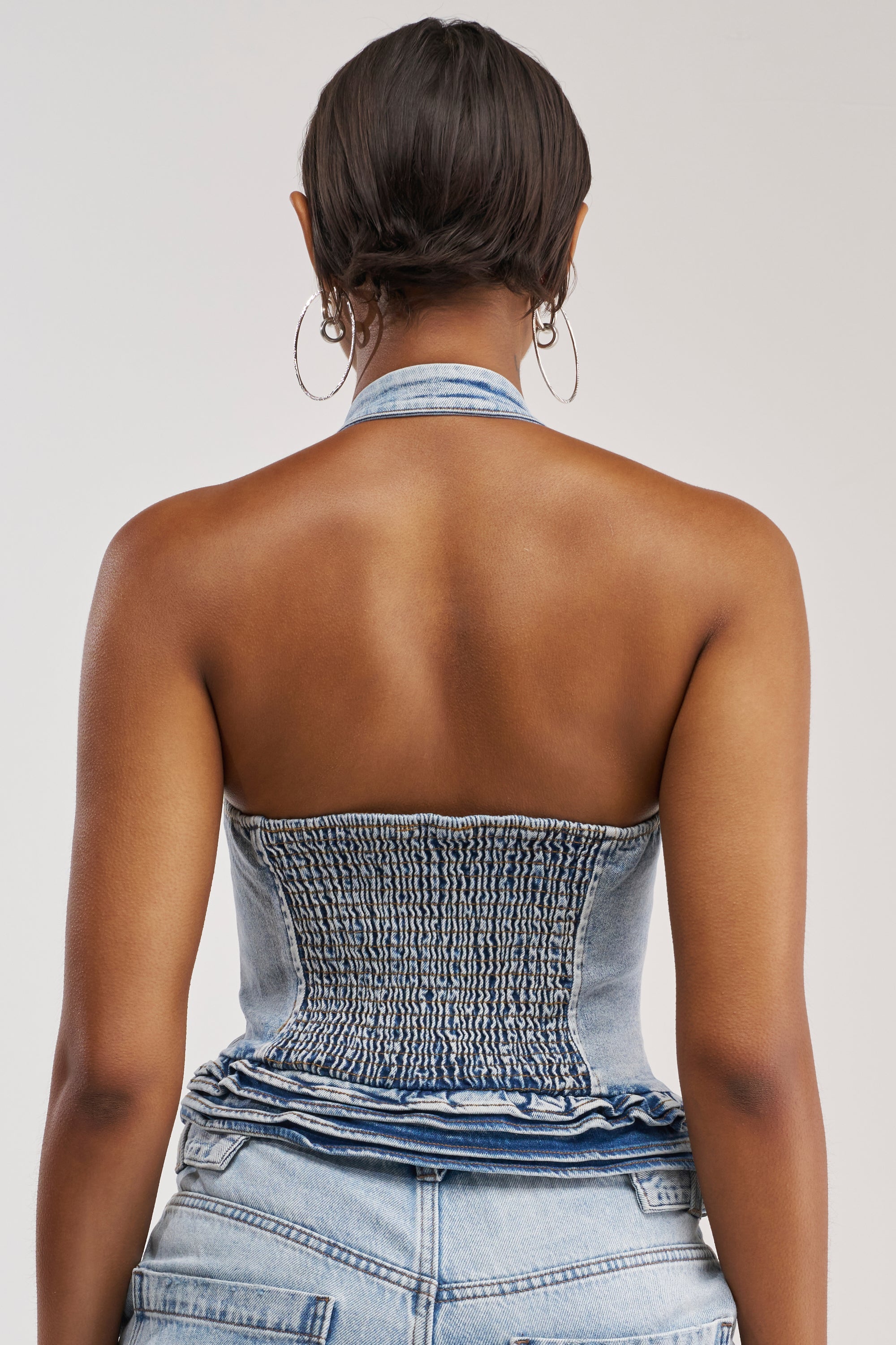 JULIA DENIM CORSET HALTER TOP
