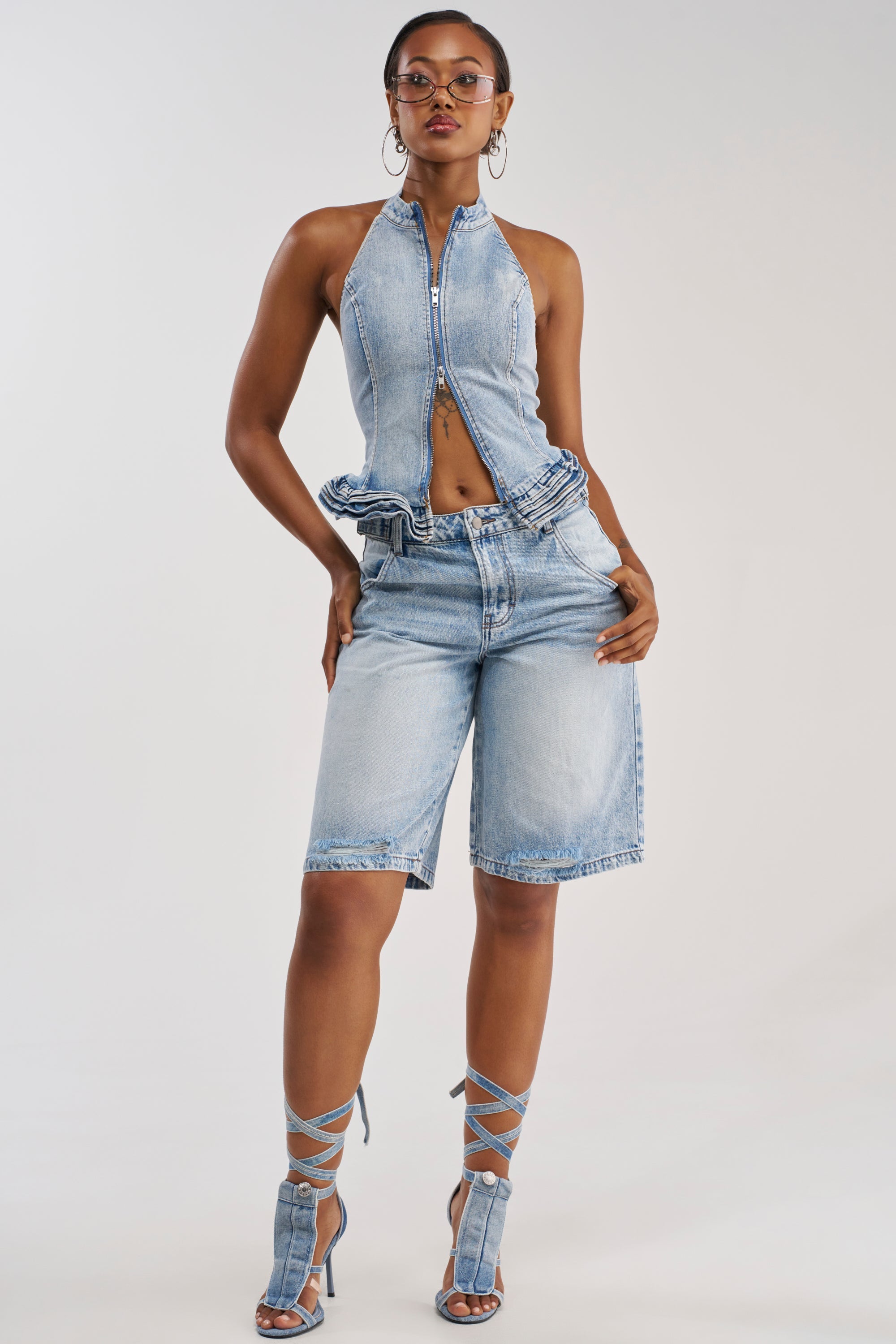 JULIA DENIM CORSET HALTER TOP