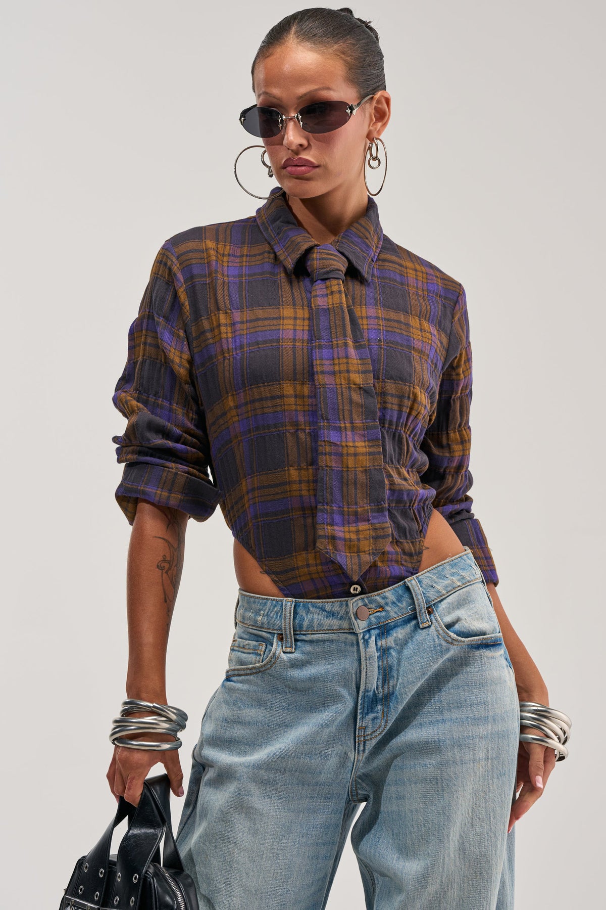NOW YOU SEE ME PLAID BODYSUIT