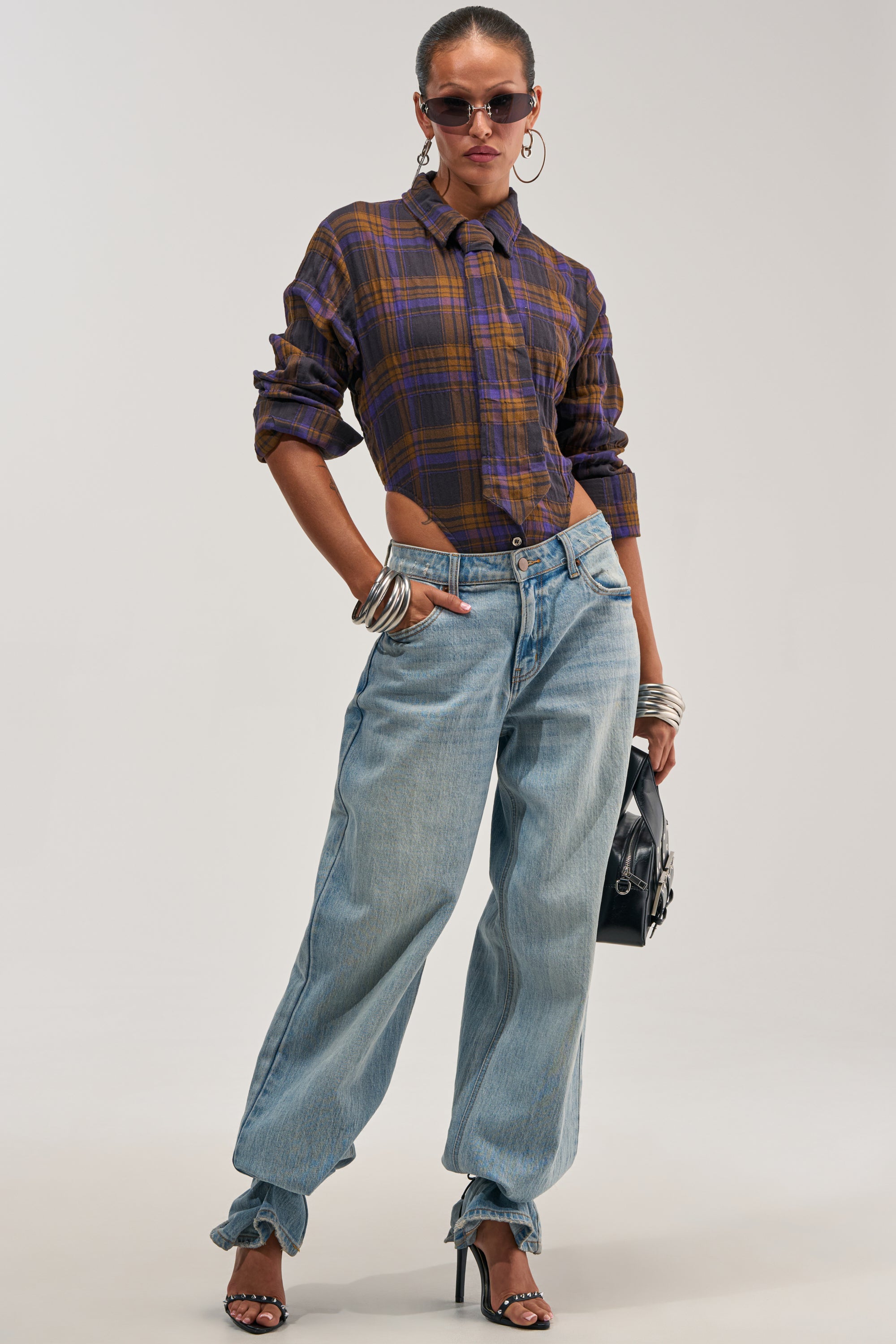 NOW YOU SEE ME PLAID BODYSUIT