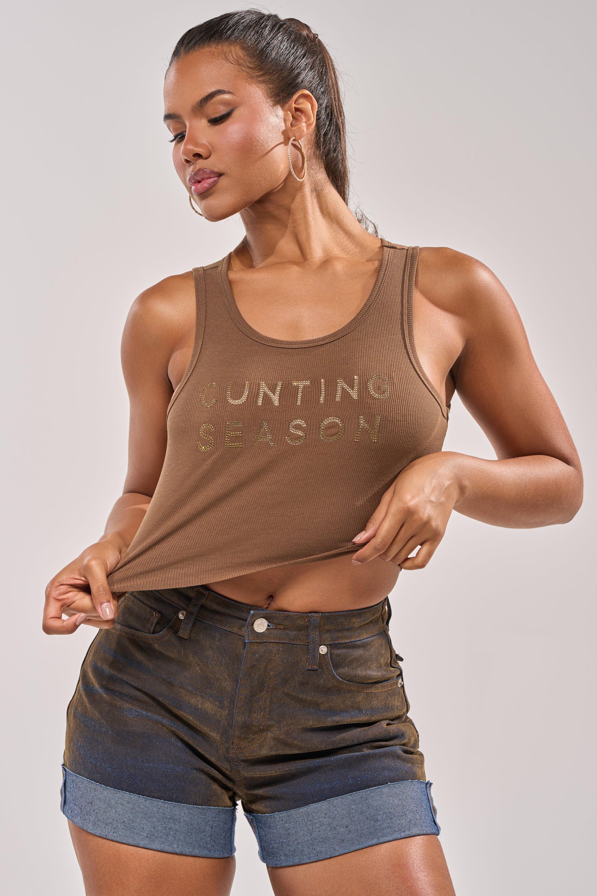 CNTING SZN RHINESTONE RIBBED TANK
