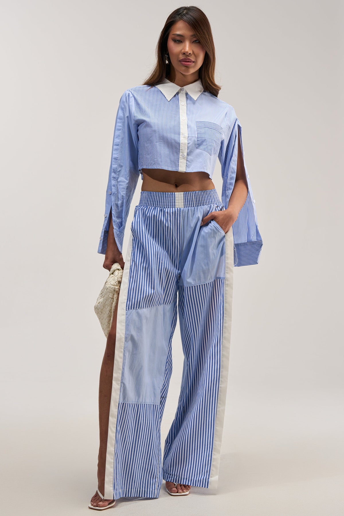 REESE MIXED STRIPE POPLIN WIDE LEG PANT