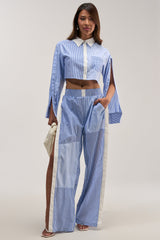 REESE MIXED STRIPE POPLIN WIDE LEG PANT