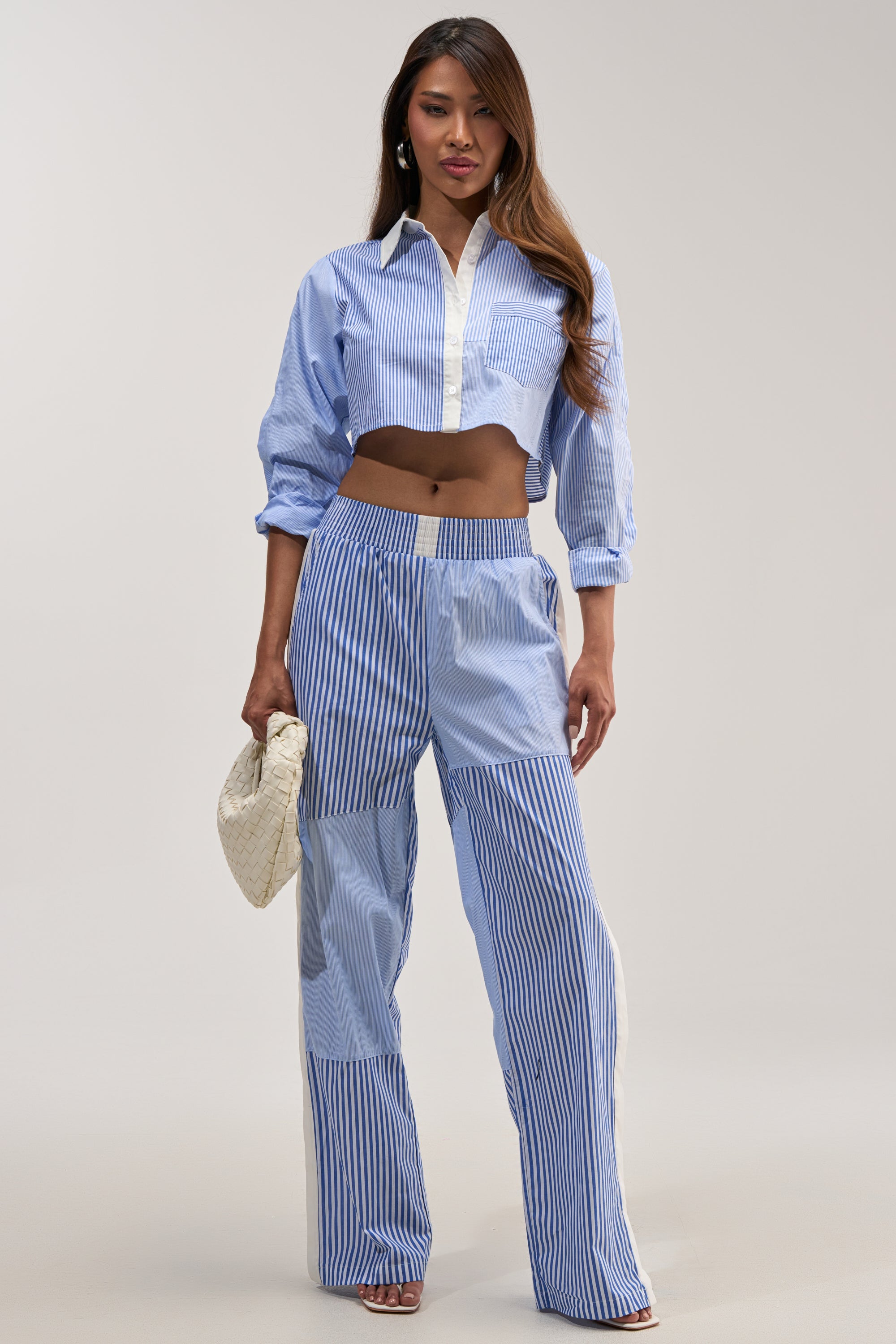REESE MIXED STRIPE POPLIN WIDE LEG PANT