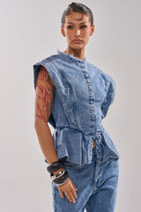 DONT PLAY WITH MY HEART DENIM BLOUSE