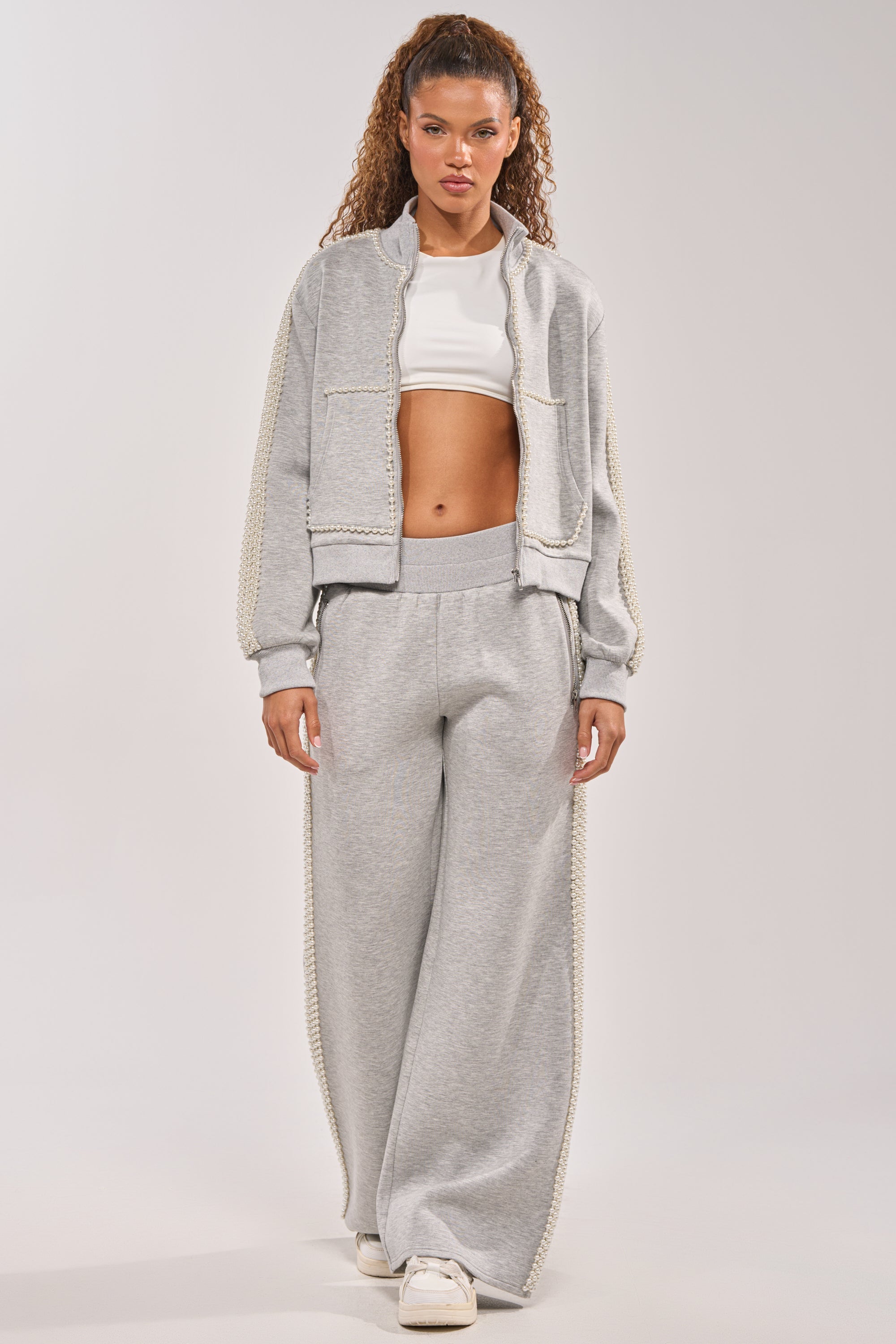 PEARL GIRL WIDE LEG JOGGER IN GREY