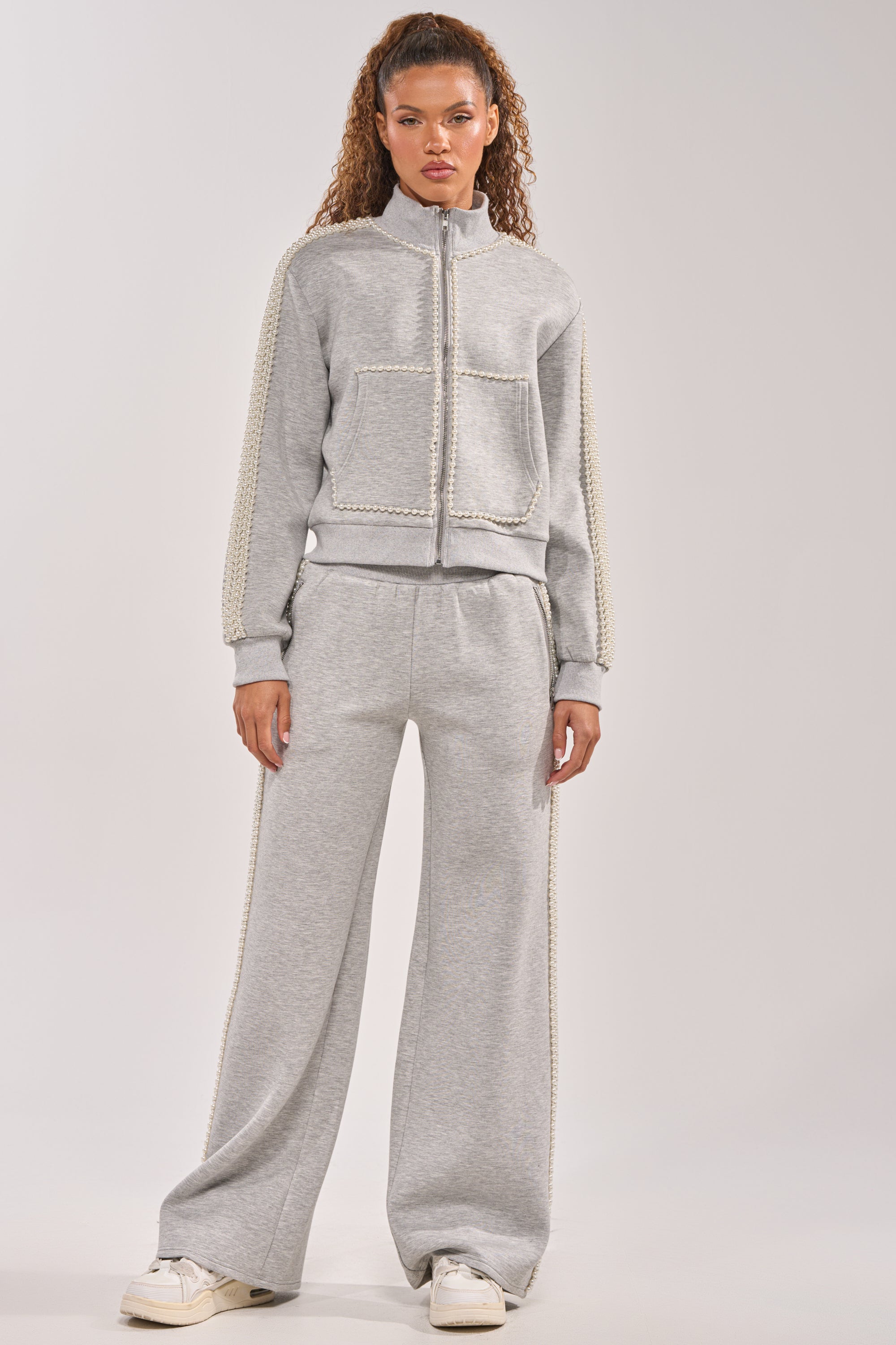 PEARL GIRL WIDE LEG JOGGER IN GREY