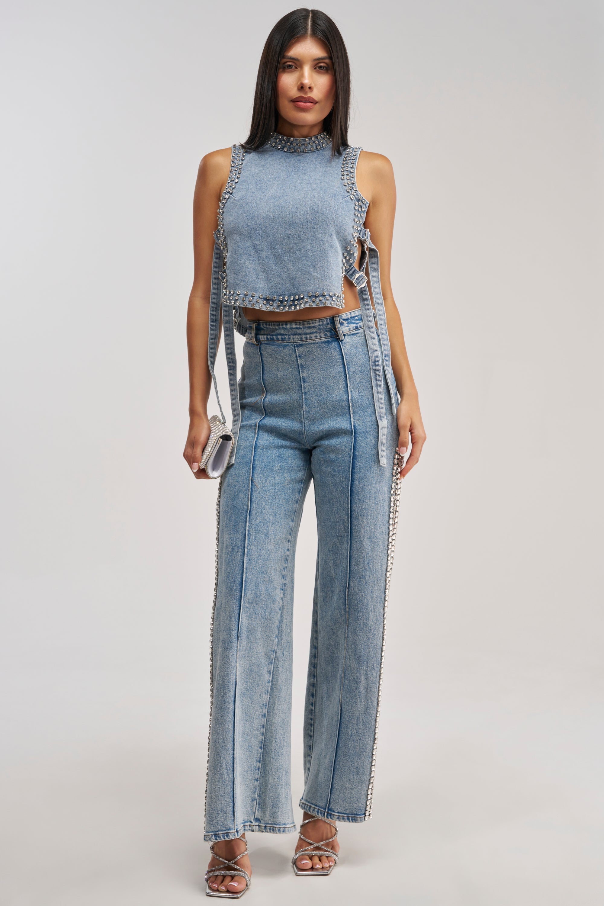 POPPING OUT RHINESTONE DENIM PANT