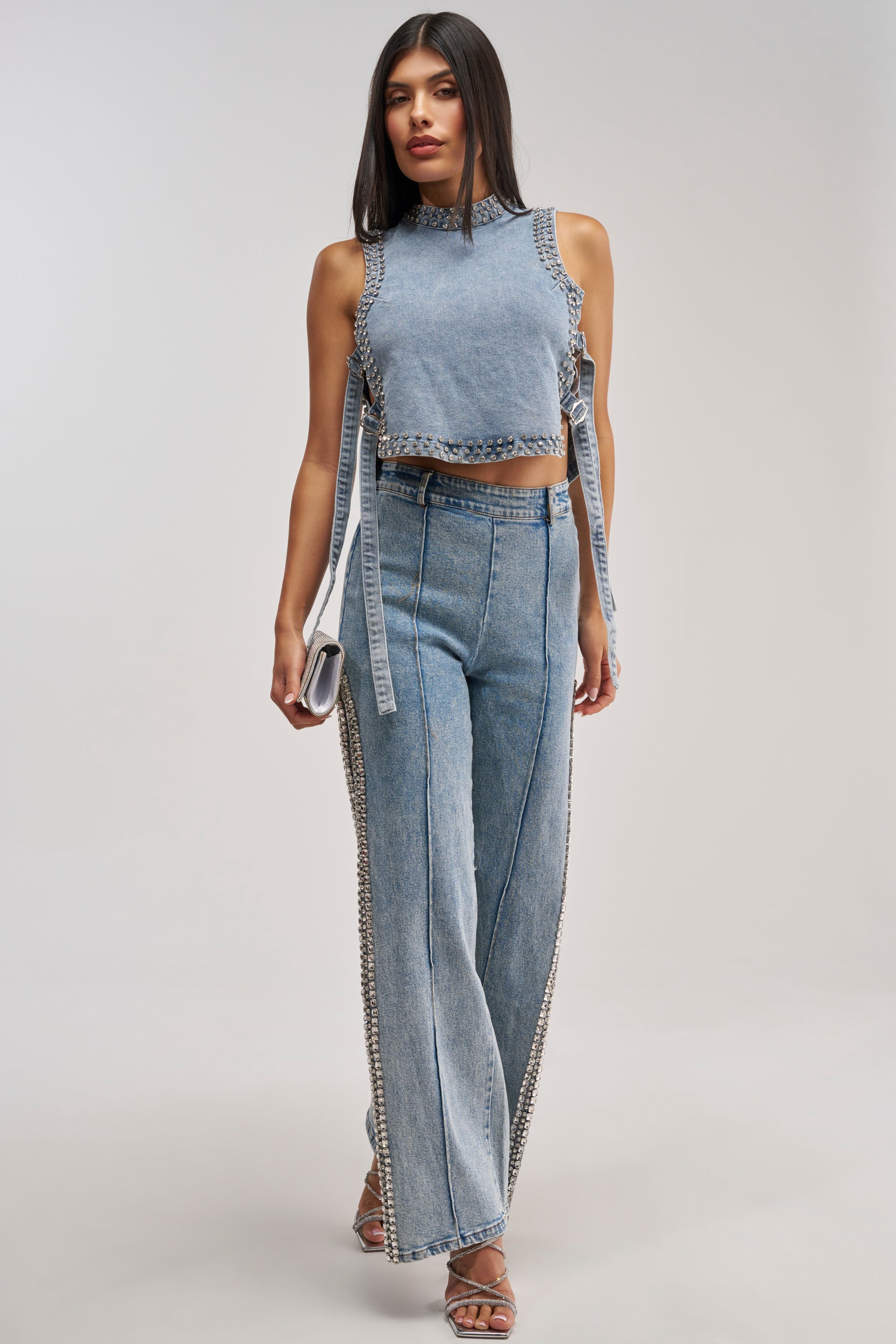 POPPING OUT RHINESTONE DENIM PANT