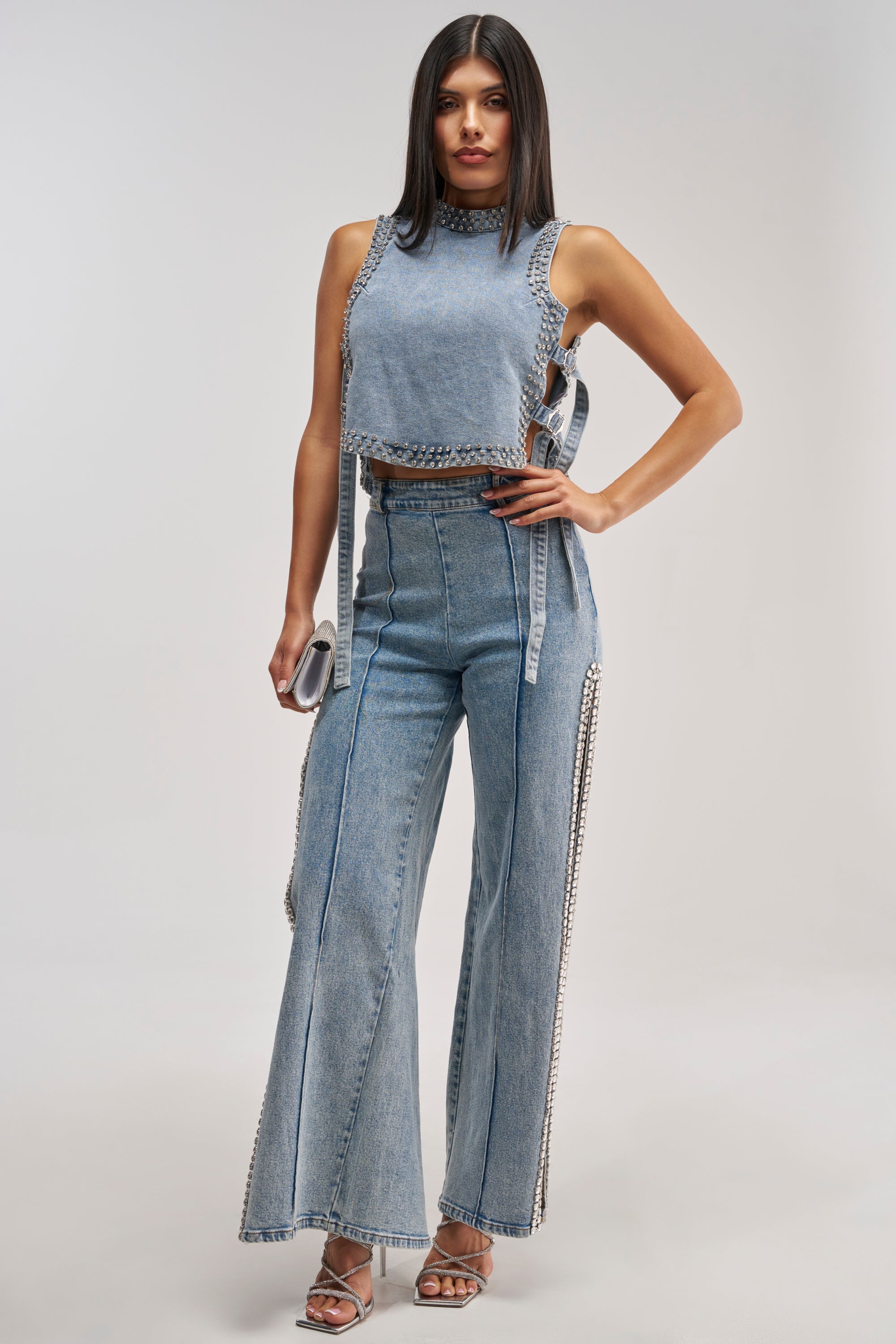 POPPING OUT RHINESTONE DENIM PANT