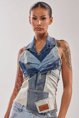 ALWAYS RIGHT DENIM ABSTRACT BLOUSE