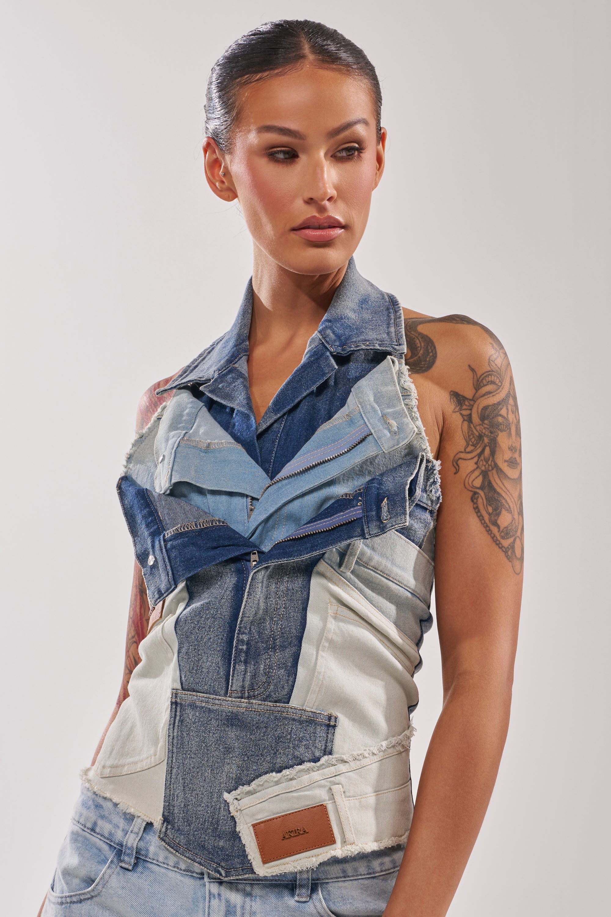 ALWAYS RIGHT DENIM ABSTRACT BLOUSE