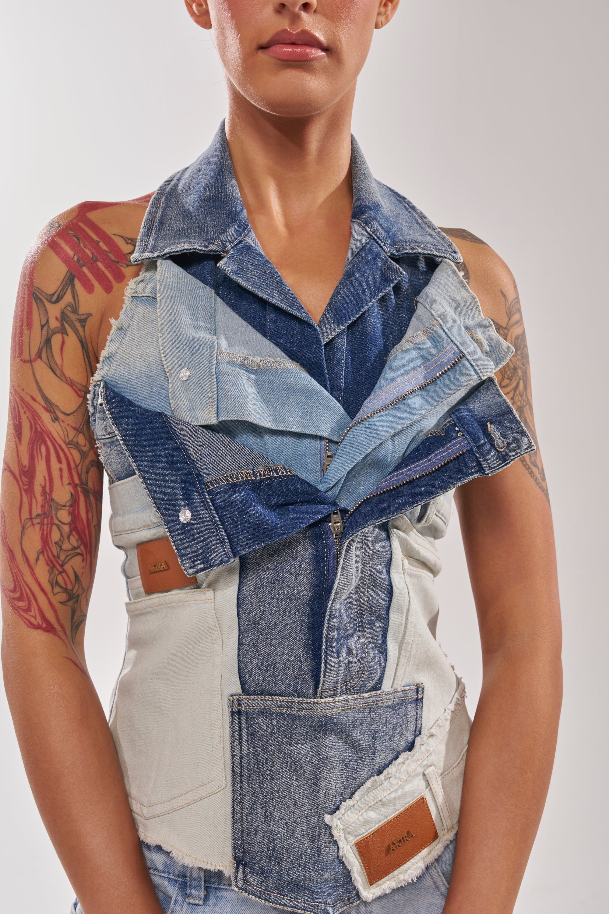ALWAYS RIGHT DENIM ABSTRACT BLOUSE