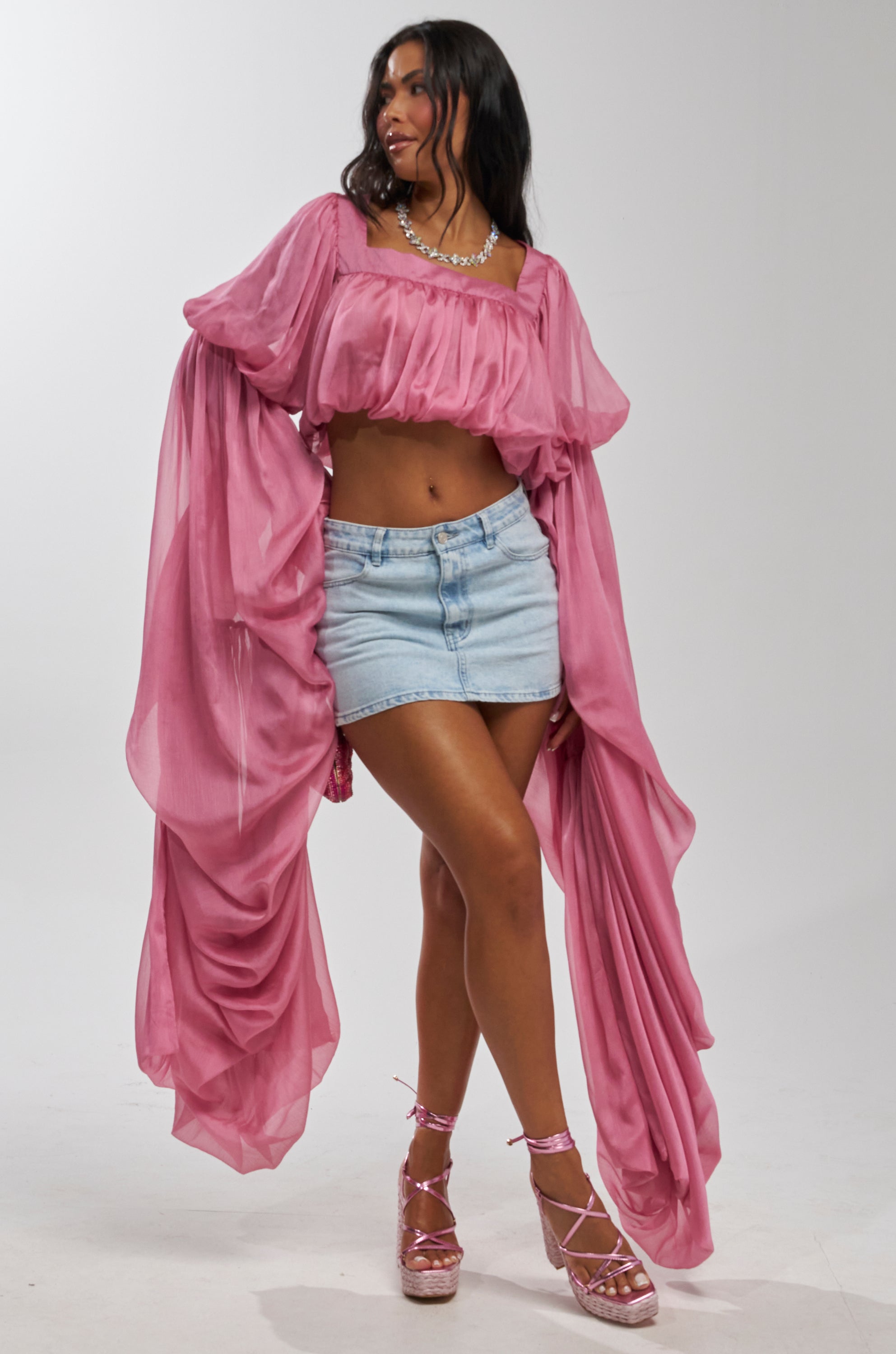SLOUCHY SQUARE NECK LONG SLEEVE BLOUSE TOP IN MAUVE