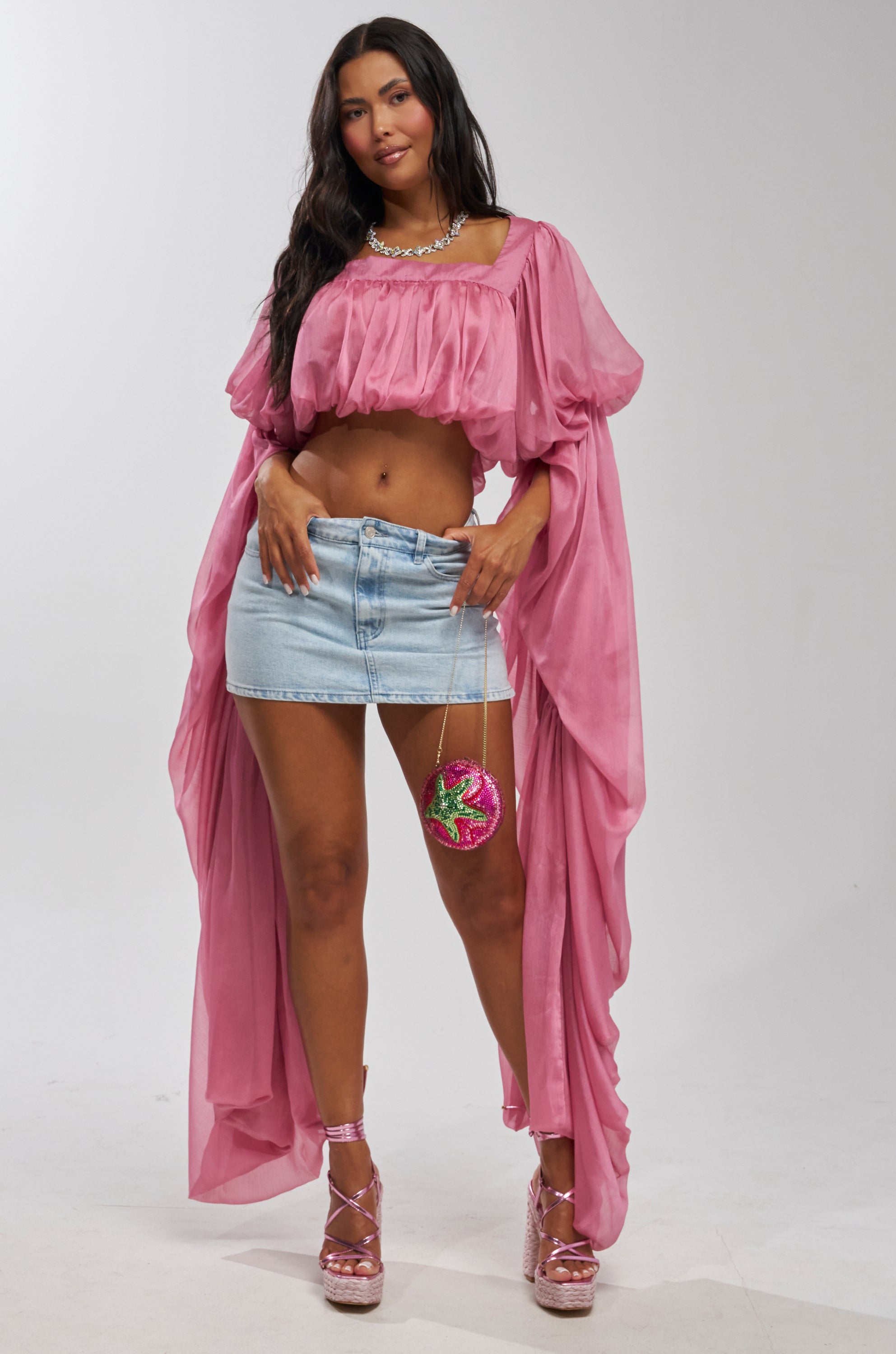 SLOUCHY SQUARE NECK LONG SLEEVE BLOUSE TOP IN MAUVE
