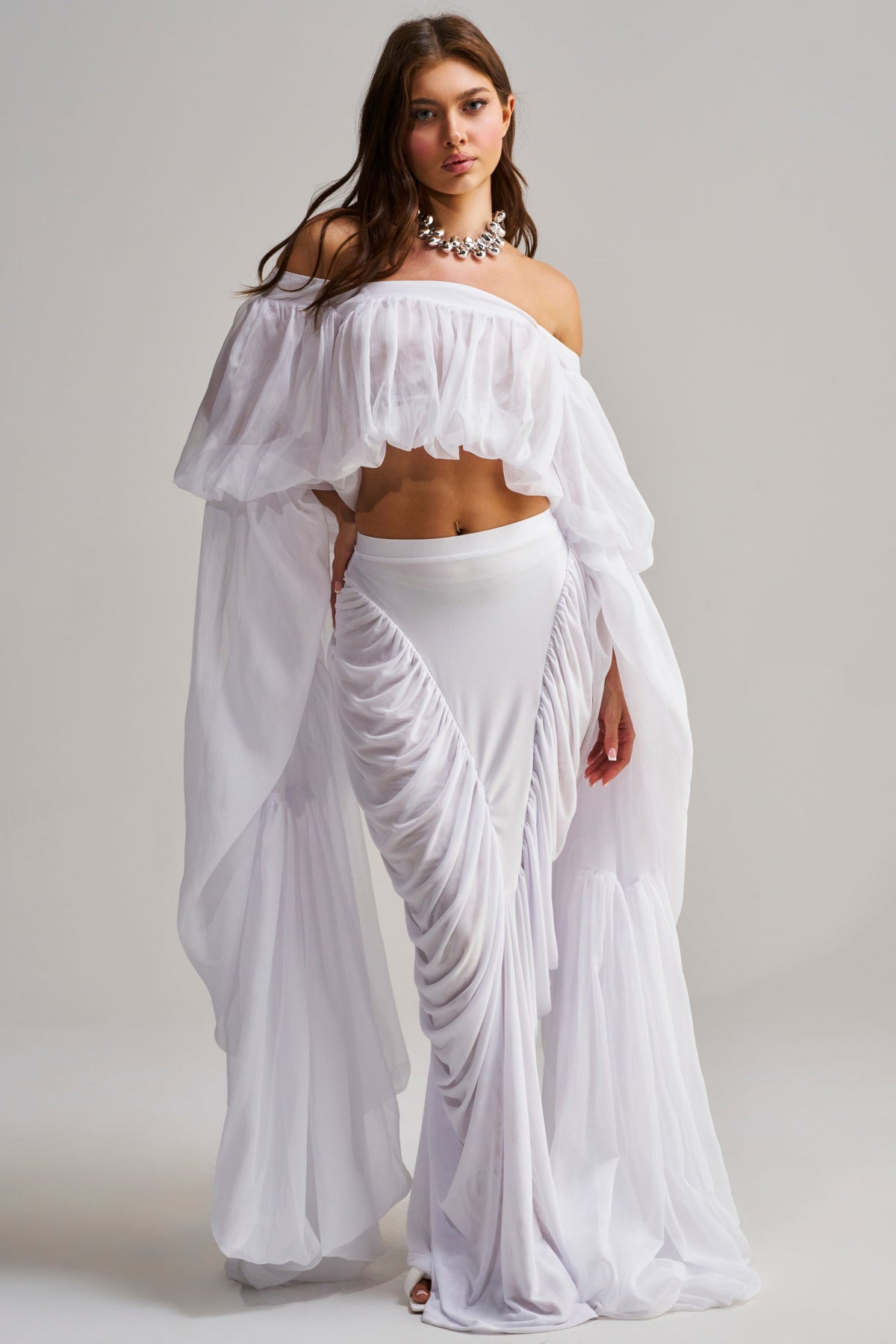SLOUCHY SQUARE NECK LONG SLEEVE BLOUSE TOP IN WHITE