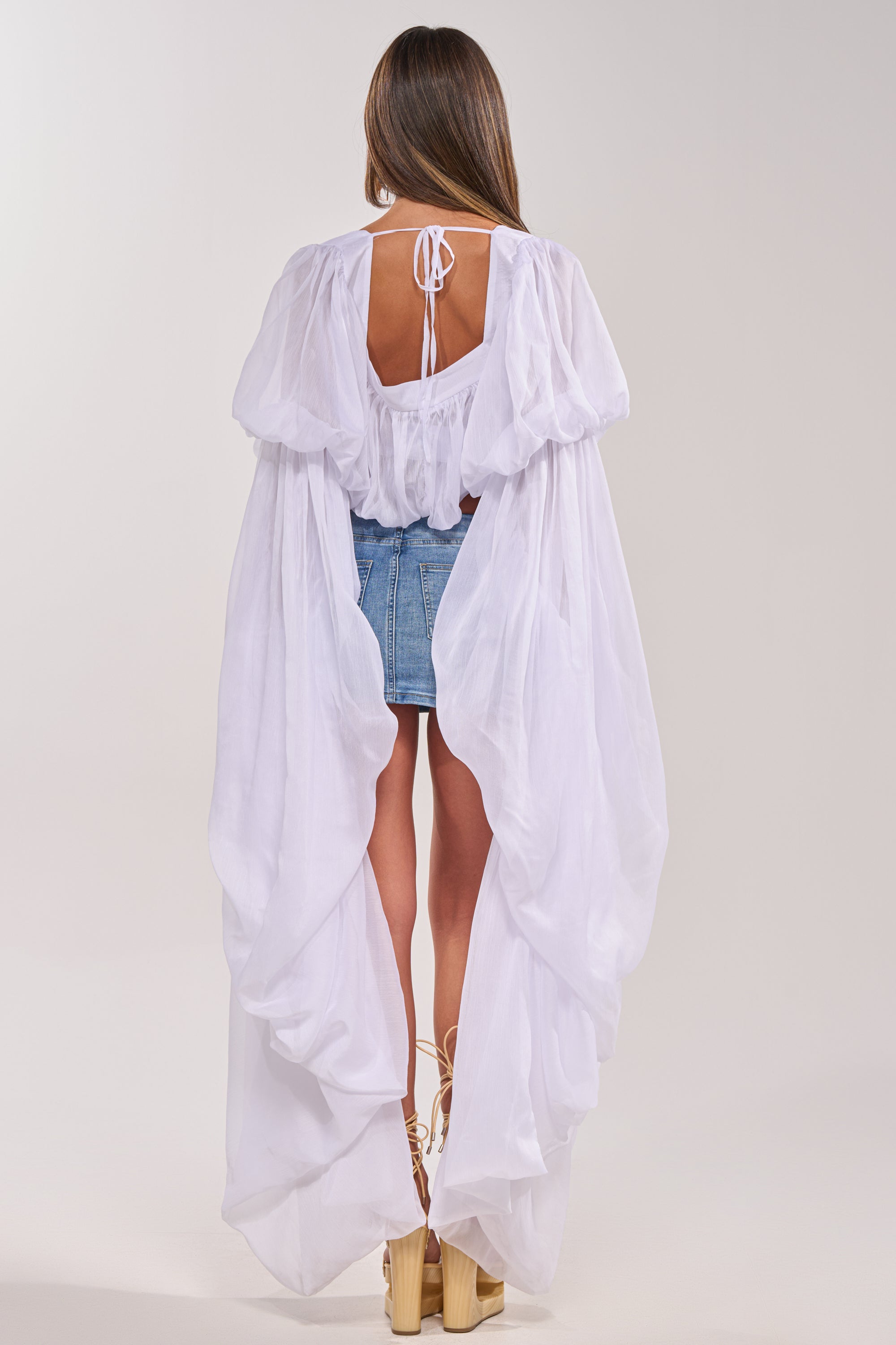 SLOUCHY SQUARE NECK LONG SLEEVE BLOUSE TOP IN WHITE