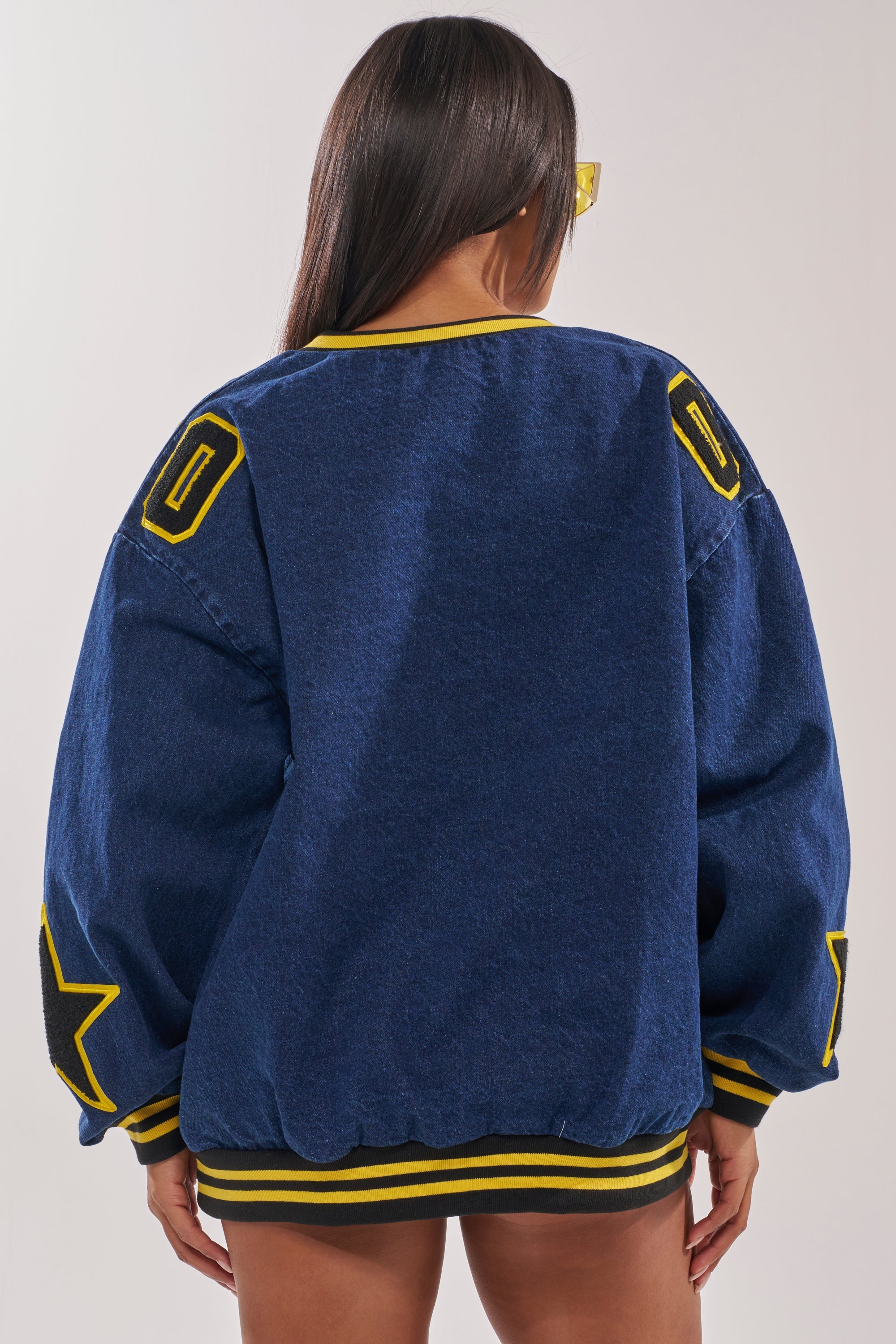 ALL AROUND THE WORLD DENIM SWEATSHIRT IN DARK BLUE