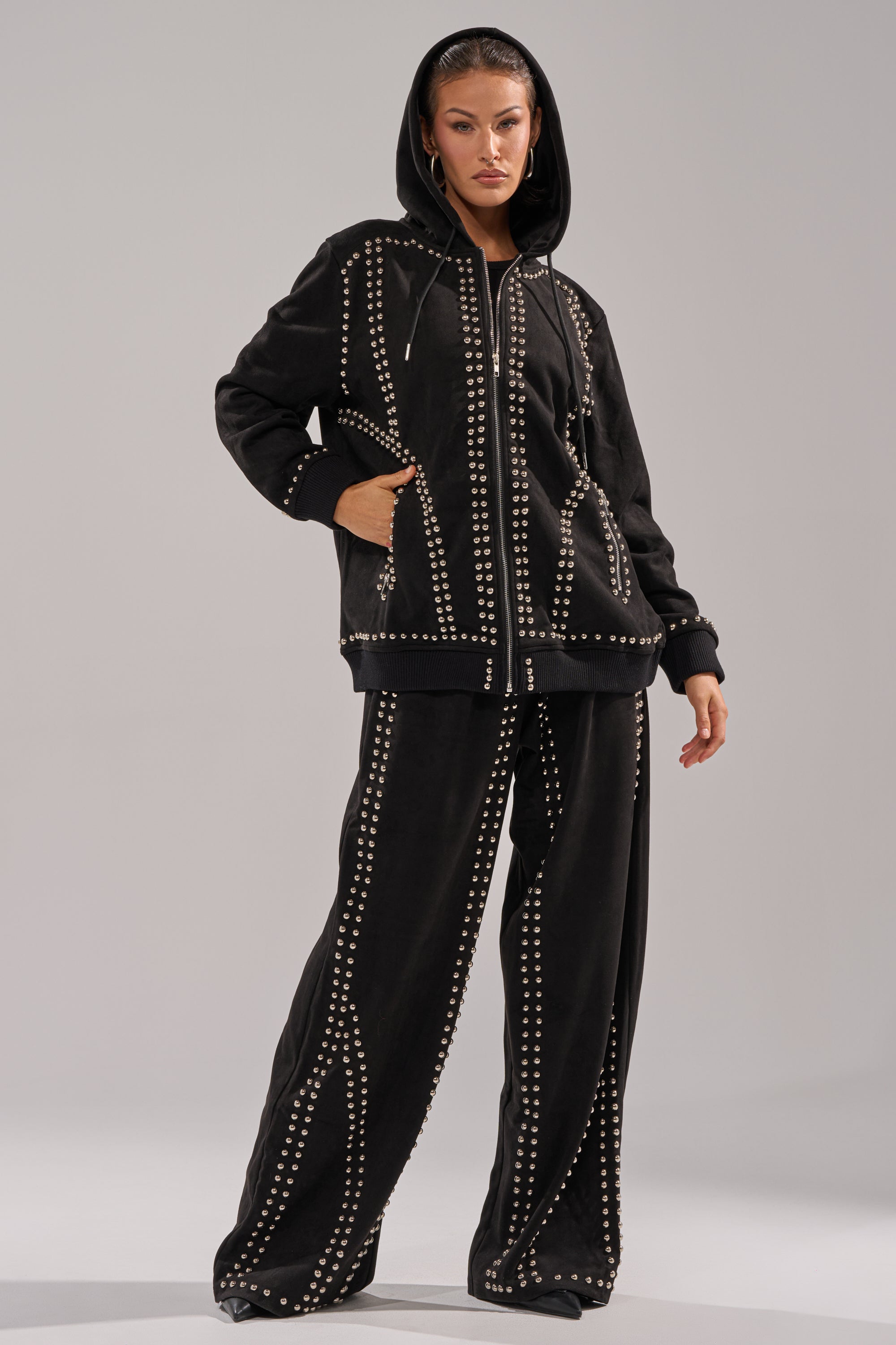 ASHLEY STUDDED ZIP UP SWEATSHIRT