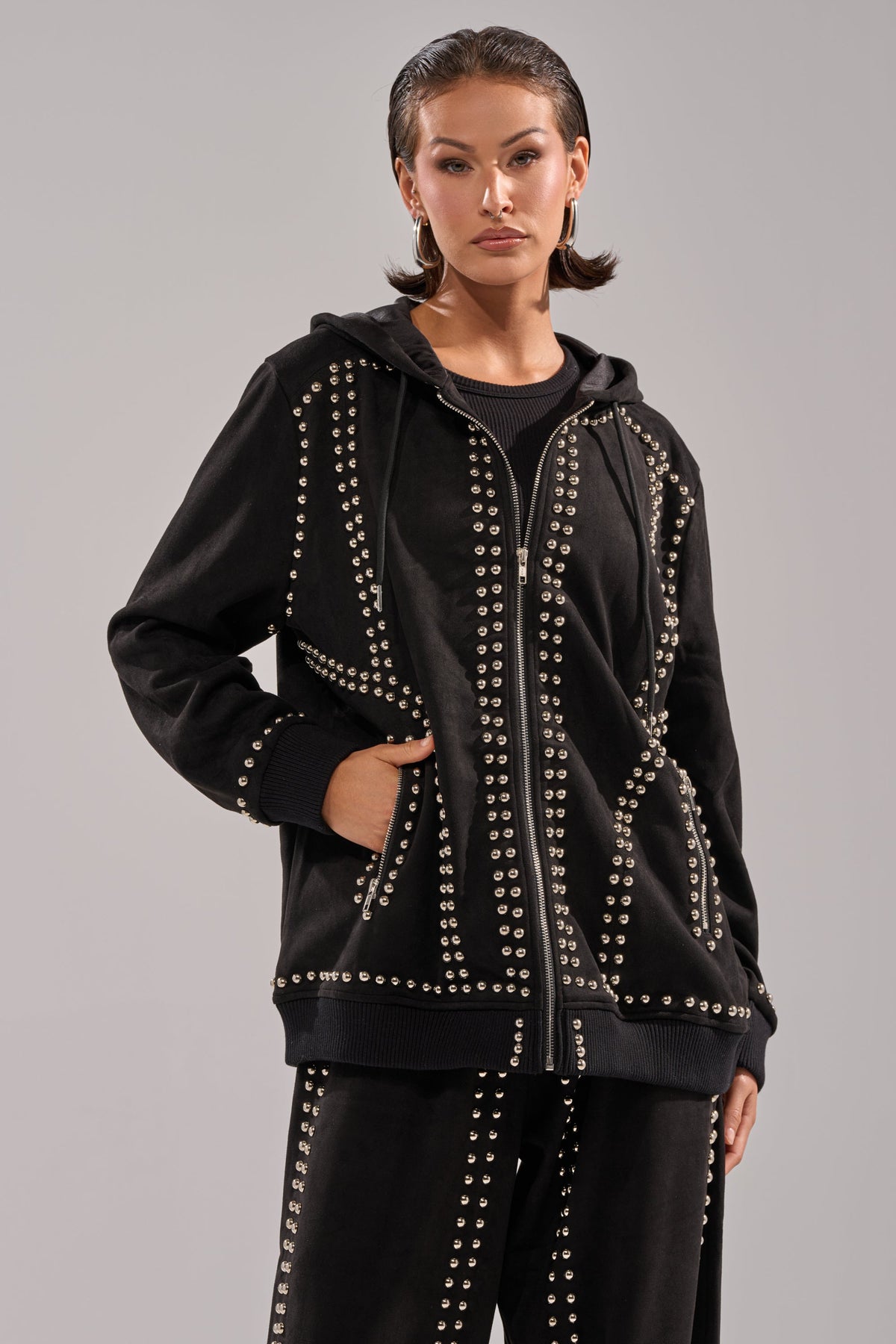 ASHLEY STUDDED ZIP UP SWEATSHIRT
