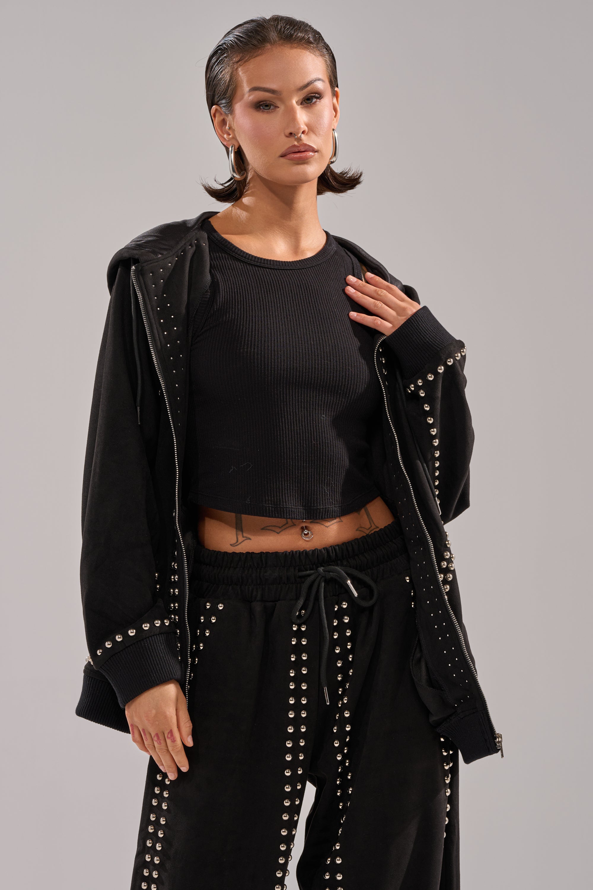 ASHLEY STUDDED ZIP UP SWEATSHIRT