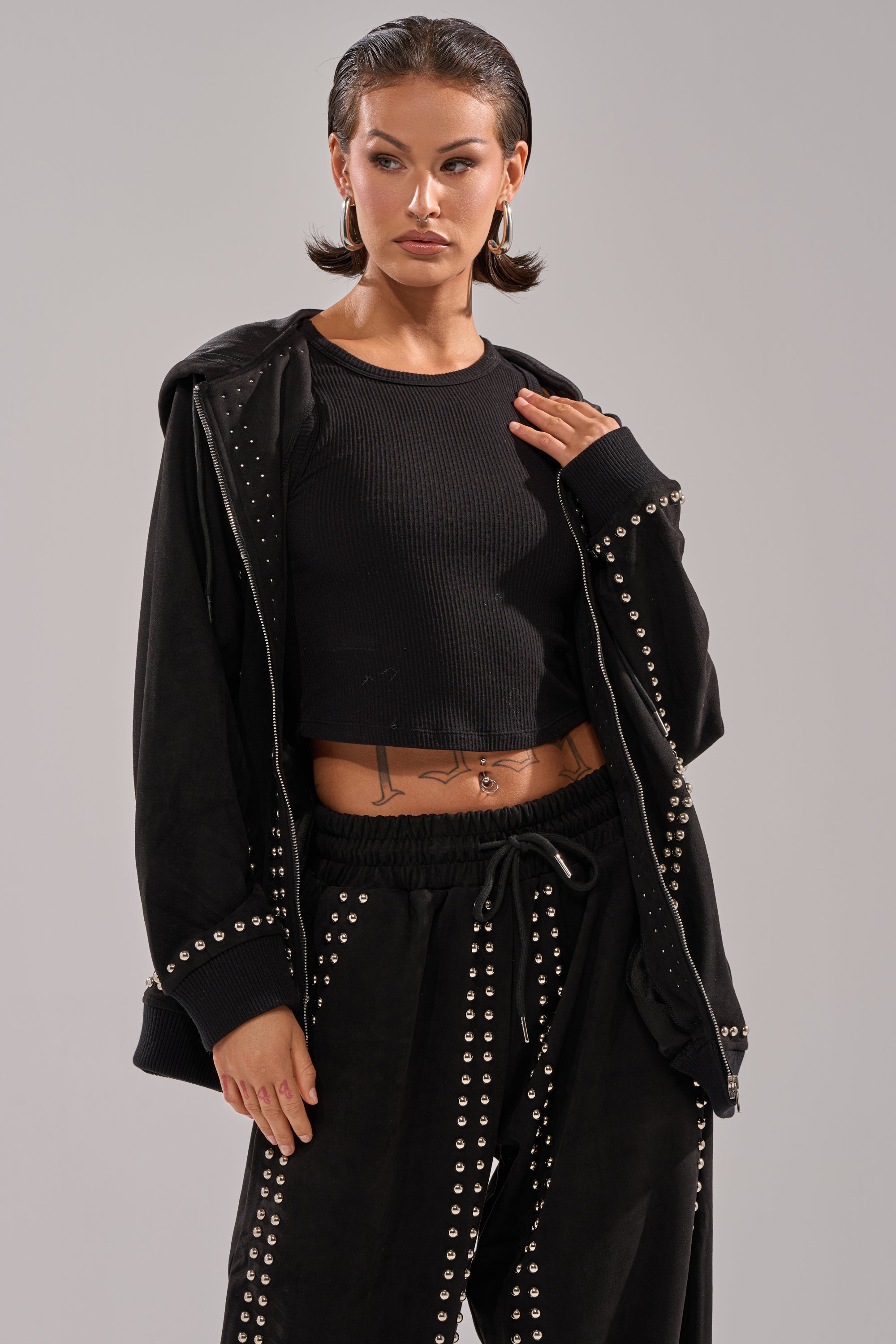 ASHLEY STUDDED ZIP UP SWEATSHIRT