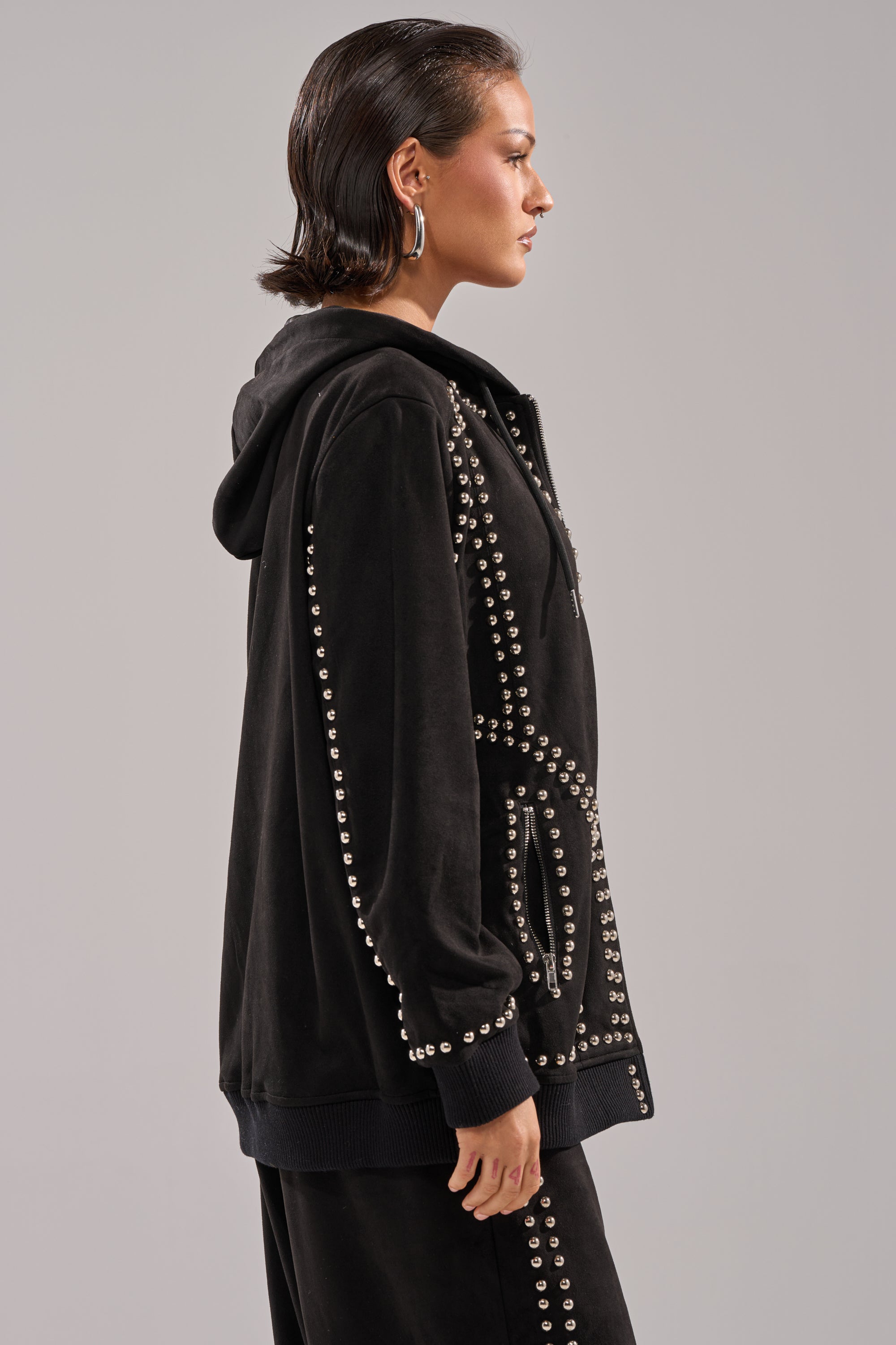 ASHLEY STUDDED ZIP UP SWEATSHIRT