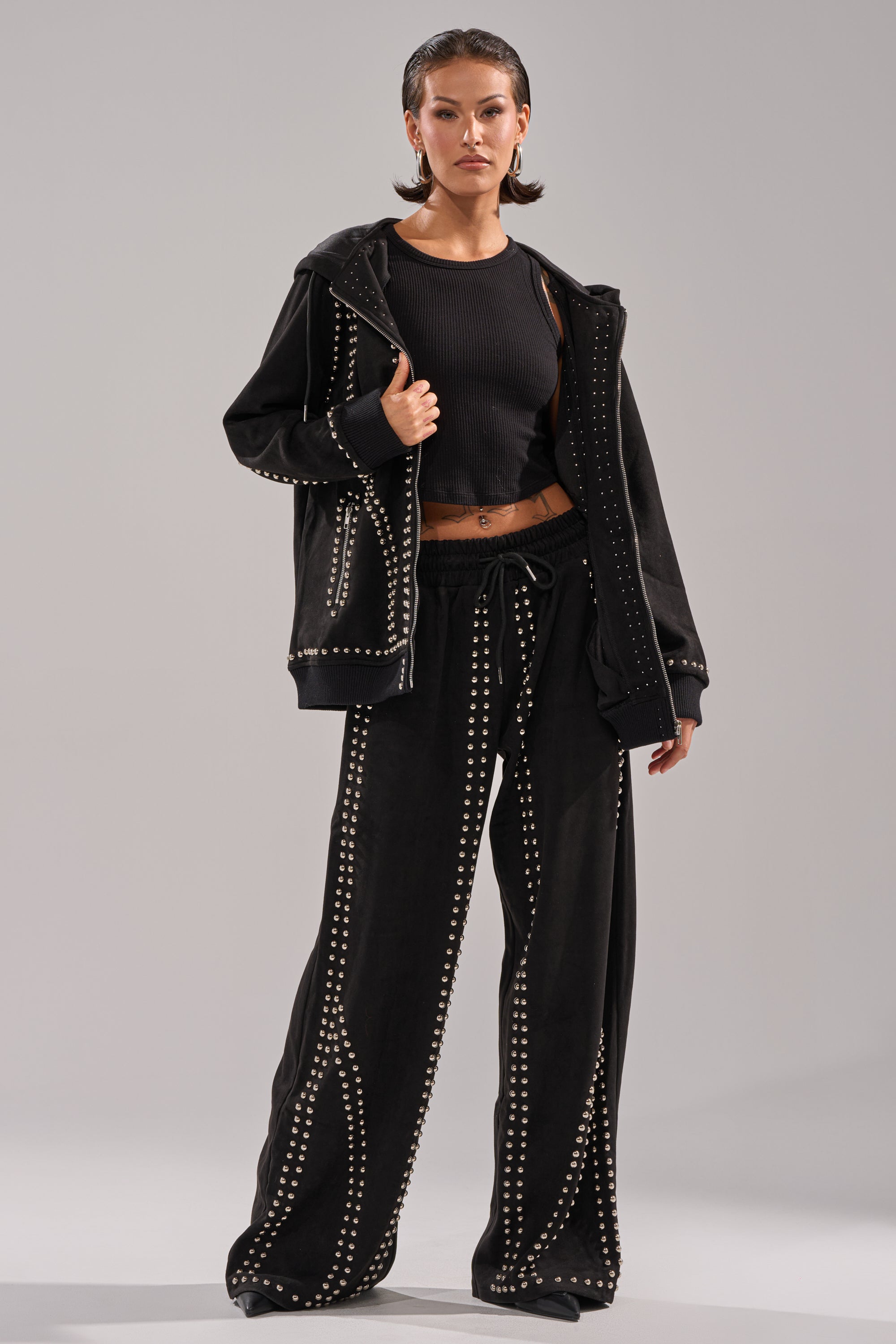 ASHLEY STUDDED ZIP UP SWEATSHIRT