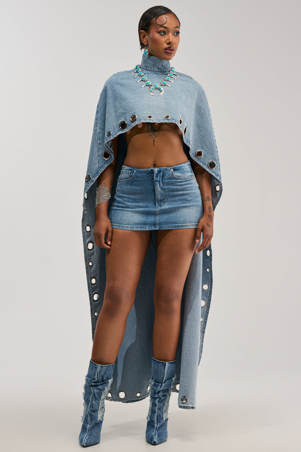 IN YOUR DREAMS DENIM CAPE WITH GROMMETS