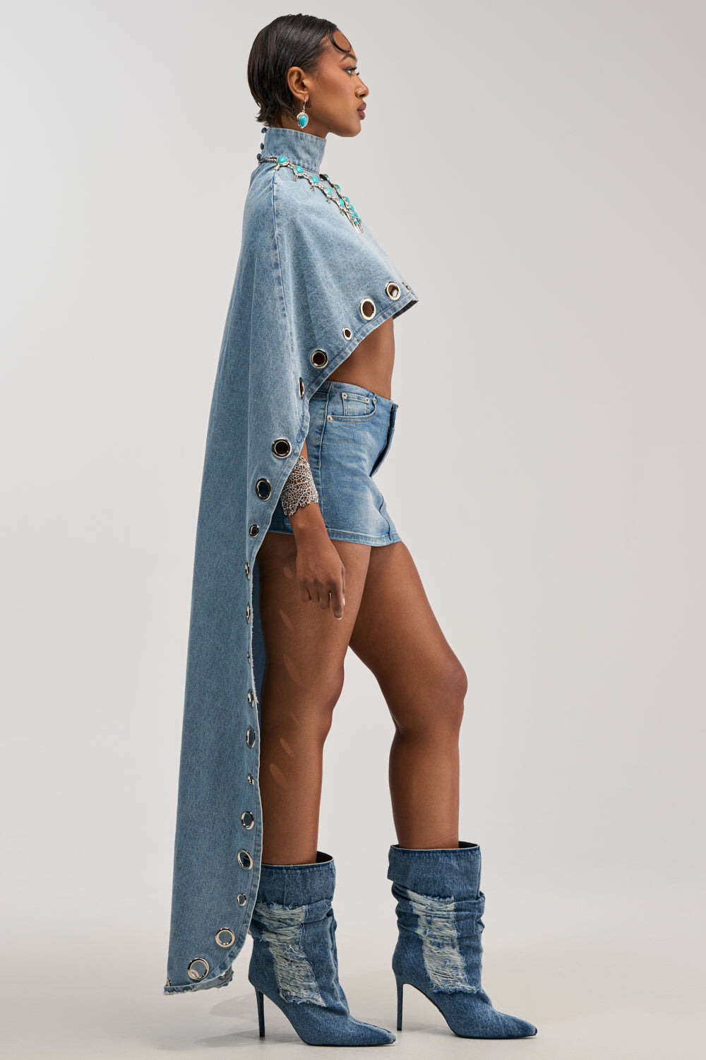 IN YOUR DREAMS DENIM CAPE WITH GROMMETS