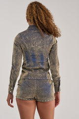 BURNT OUT ZIP UP BLOUSE
